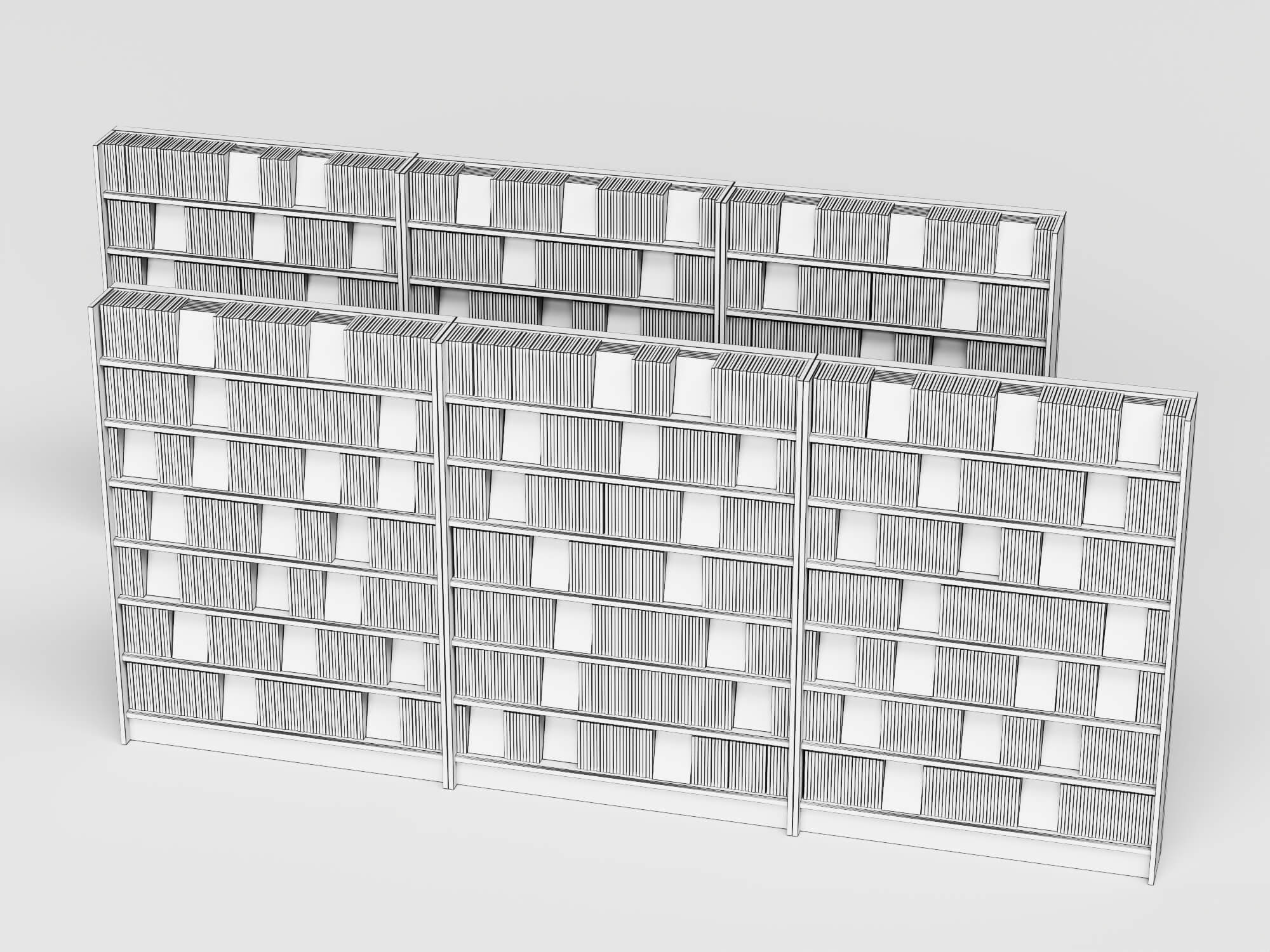Bookstore Bookshelf and Magazine Display Rack Set 3D Model