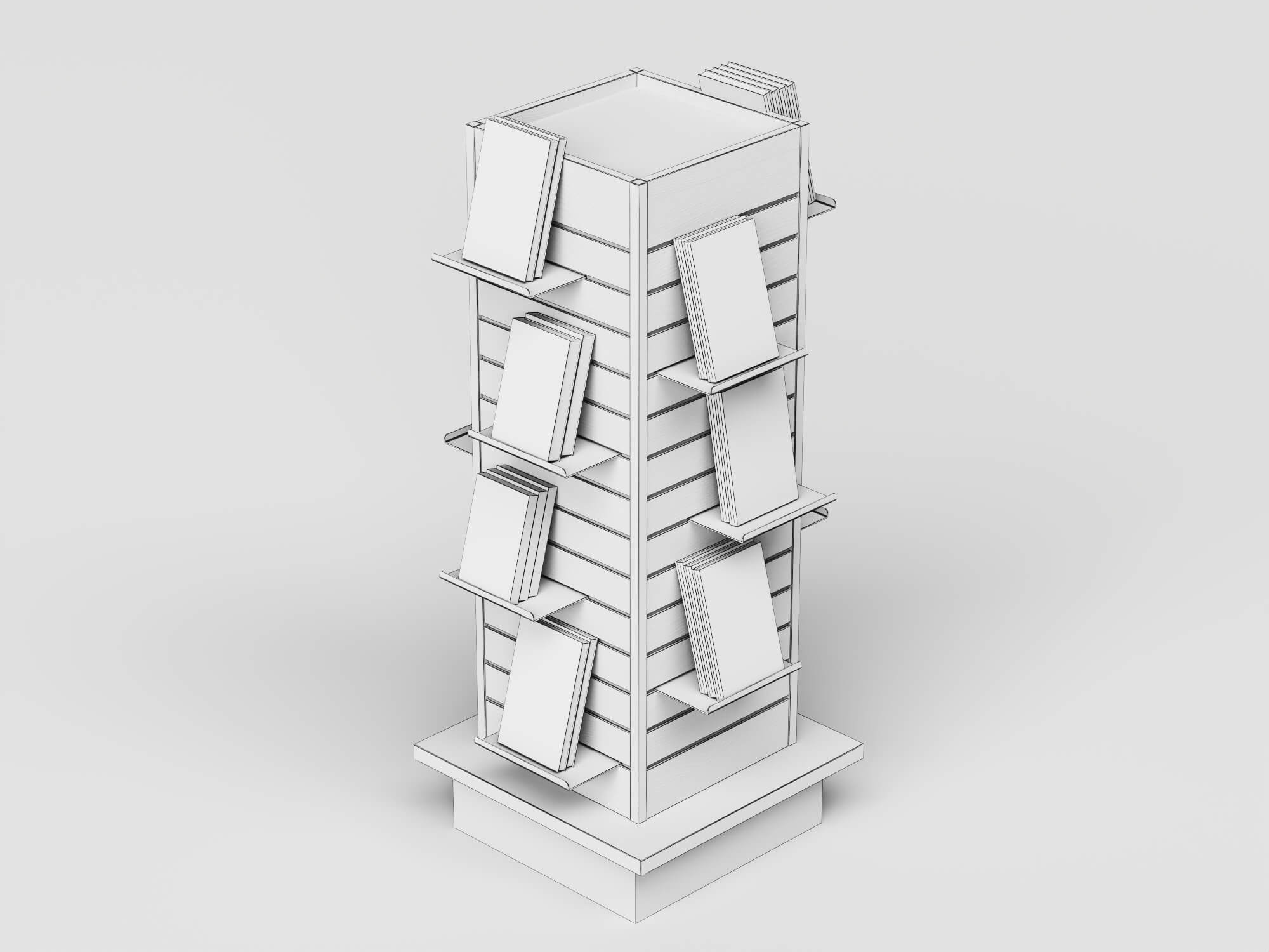 Bookstore Bookshelf and Magazine Display Rack Set 3D Model