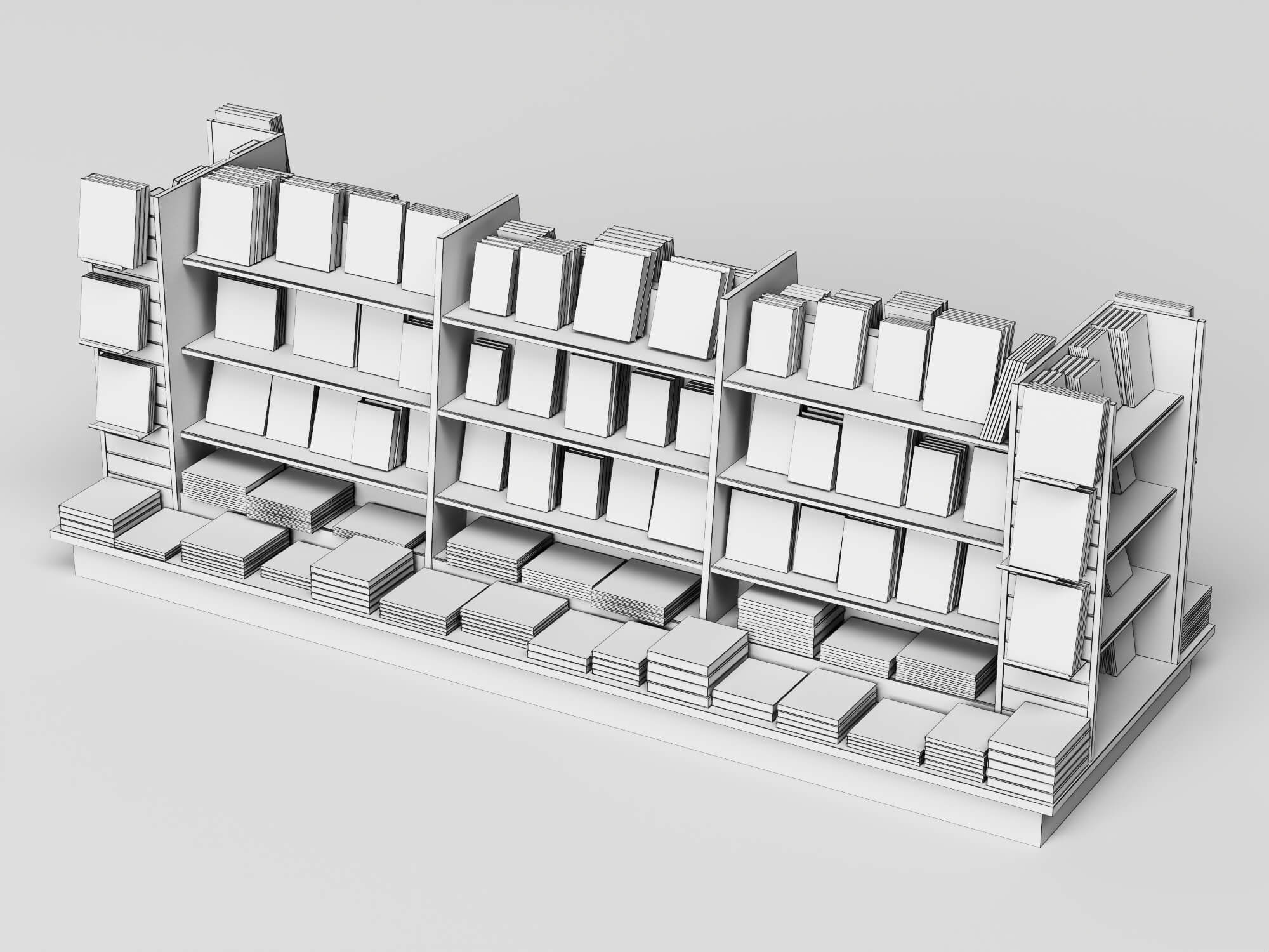 Bookstore Bookshelf and Magazine Display Rack Set 3D Model
