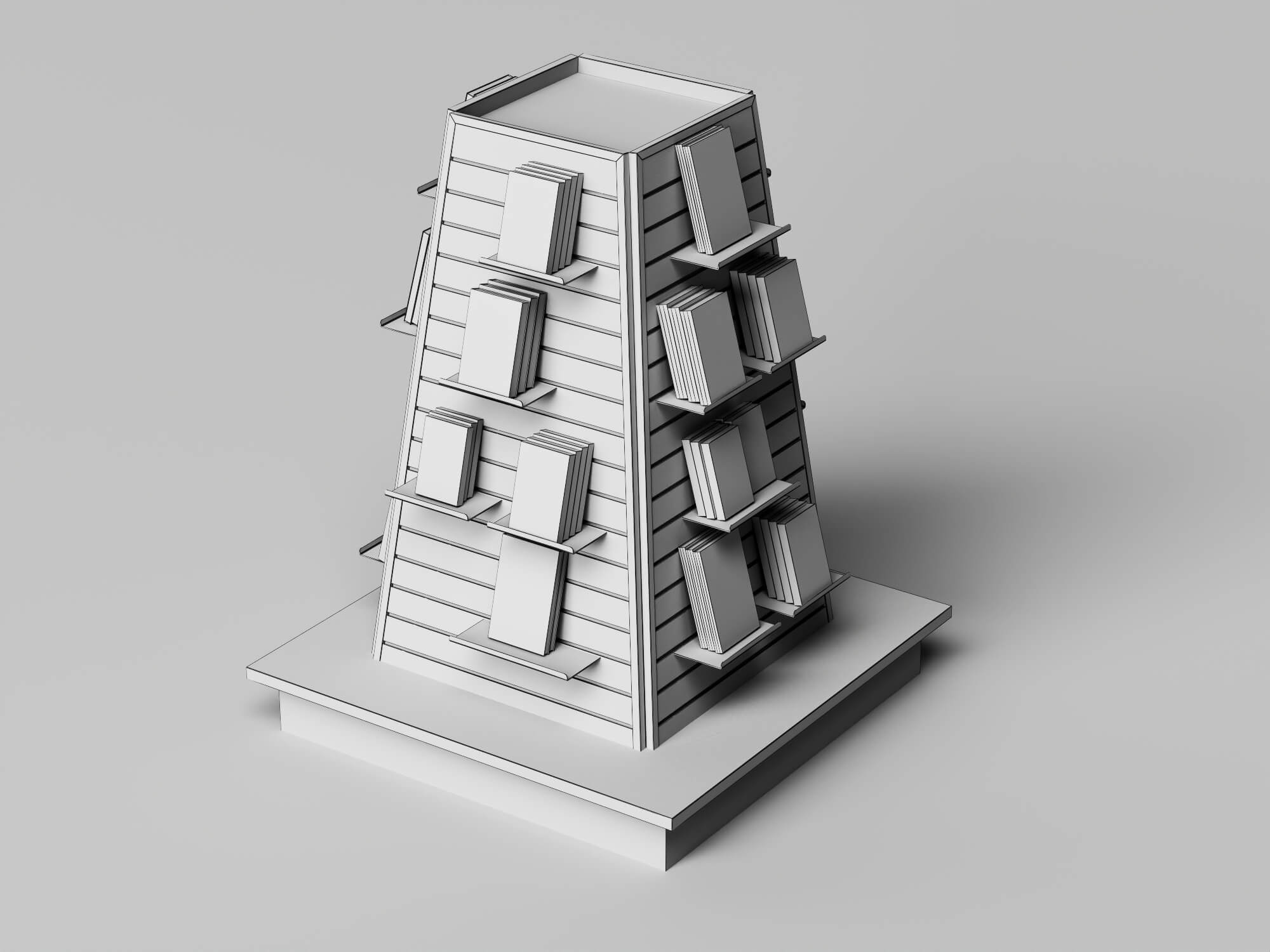 Bookstore Bookshelf and Magazine Display Rack Set 3D Model
