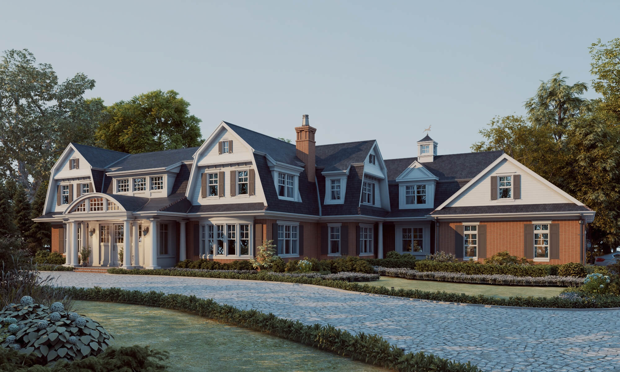 Brick Shingle Style Suburban Mansion Exterior 3D Model
