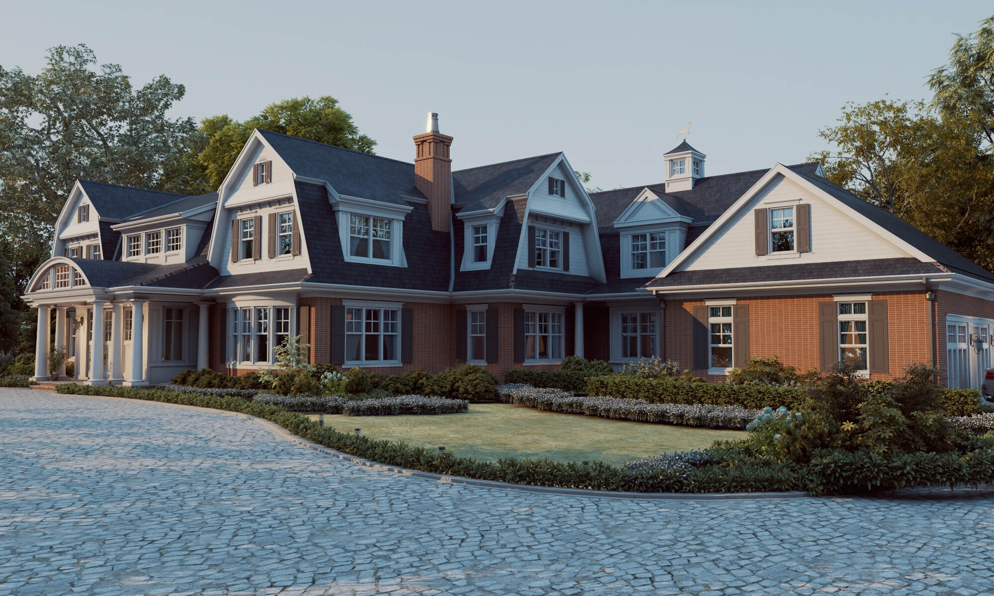 Brick Shingle Style Suburban Mansion Exterior 3D Model