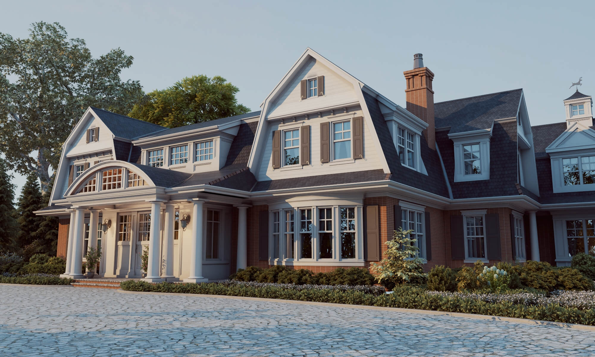 Brick Shingle Style Suburban Mansion Exterior 3D Model