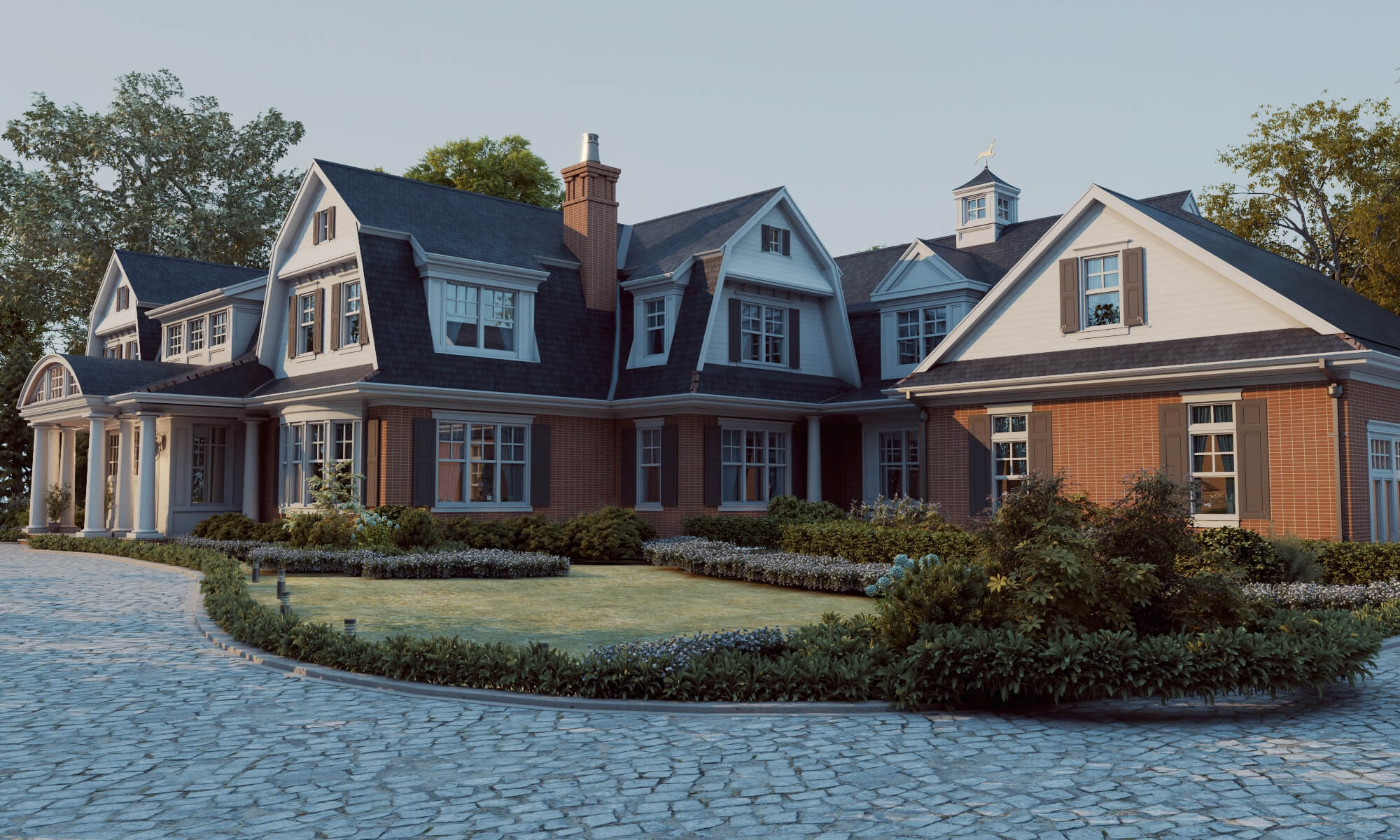 Brick Shingle Style Suburban Mansion Exterior 3D Model