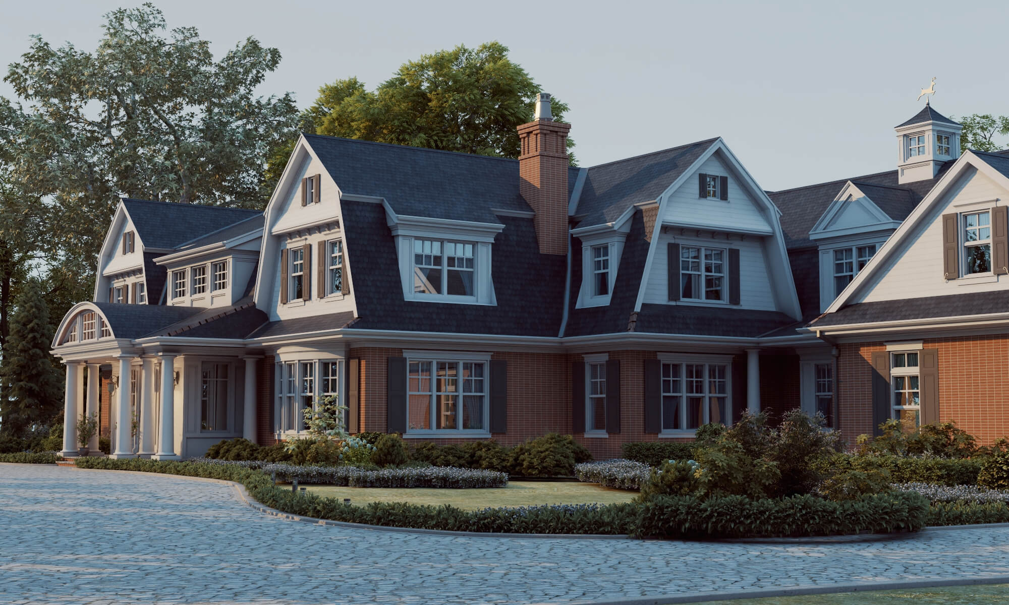Brick Shingle Style Suburban Mansion Exterior 3D Model