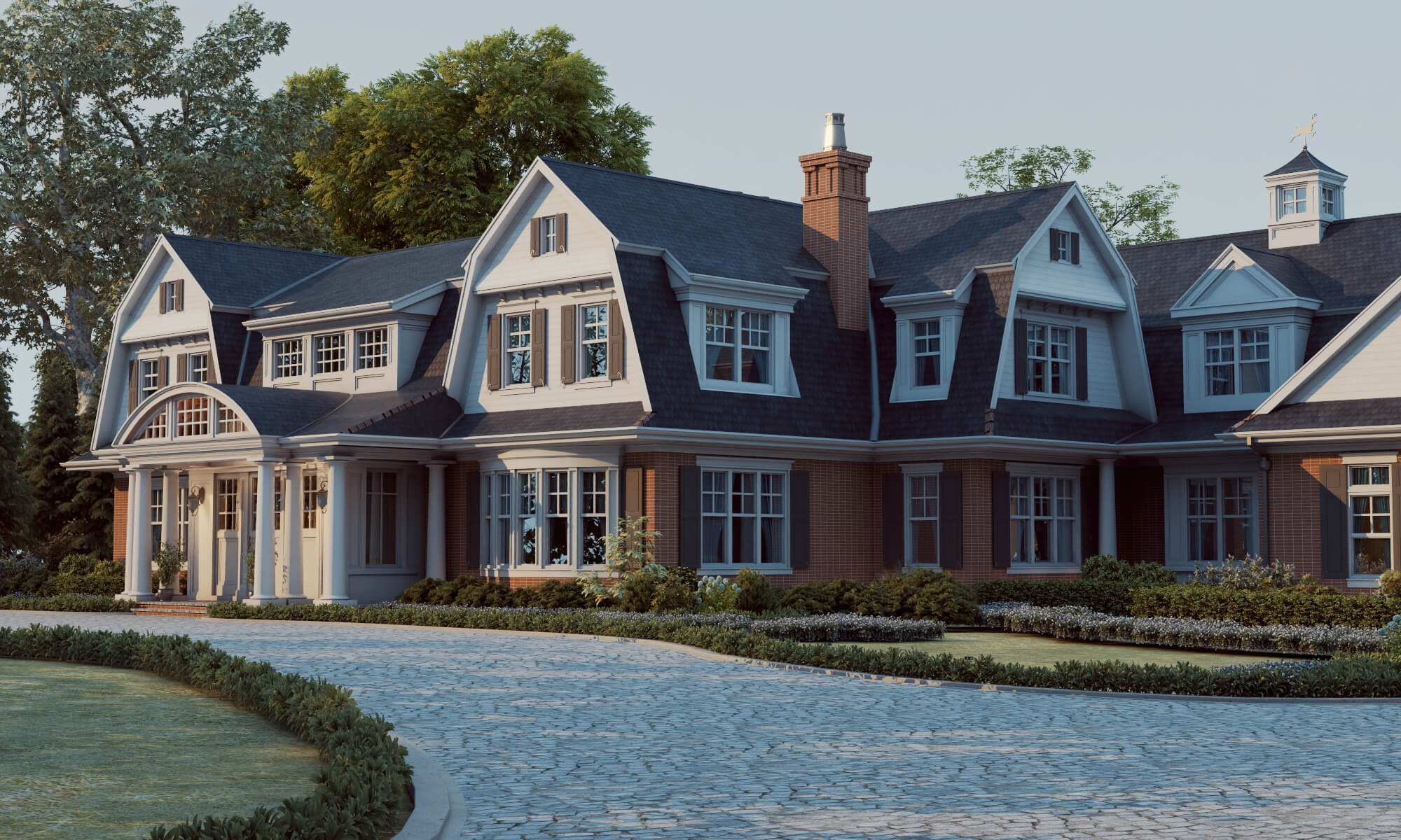 Brick Shingle Style Suburban Mansion Exterior 3D Model