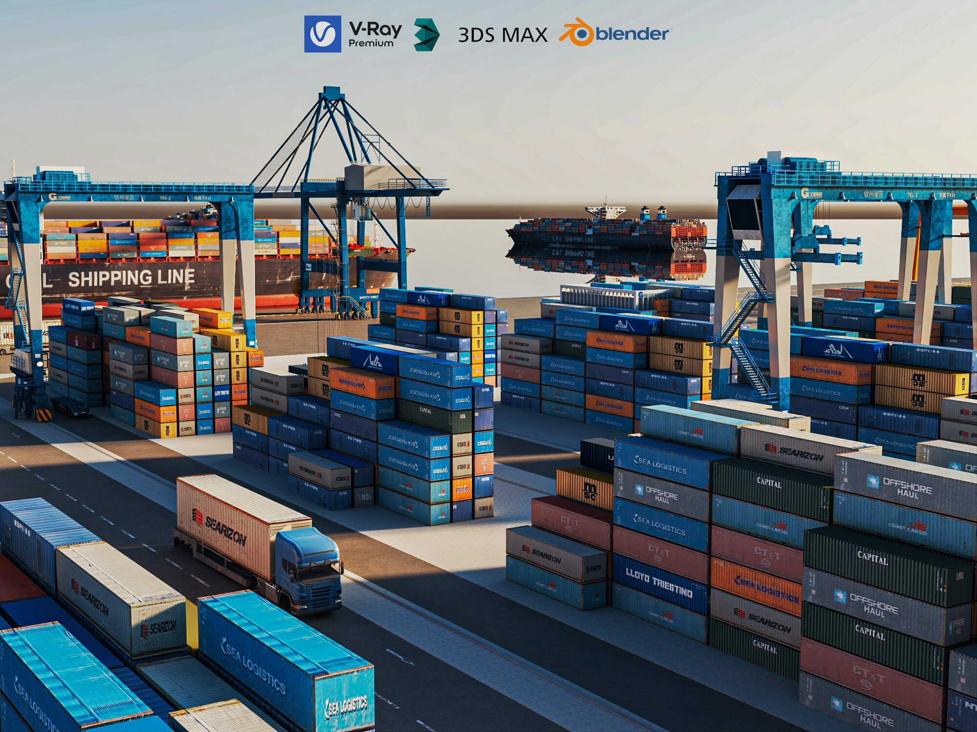 Cargo Container Port 3D Scene Model 3D Model