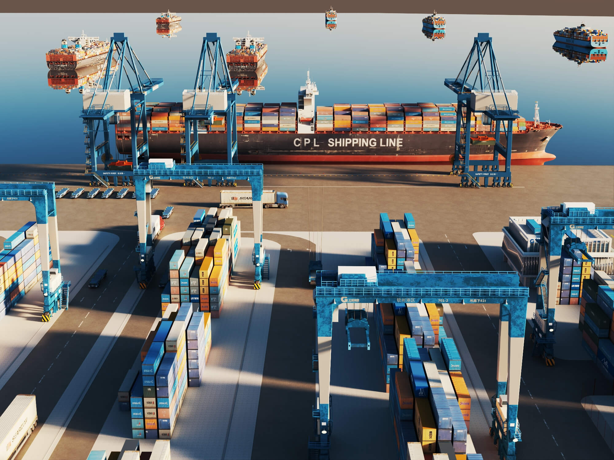 Cargo Container Port 3D Scene Model 3D Model