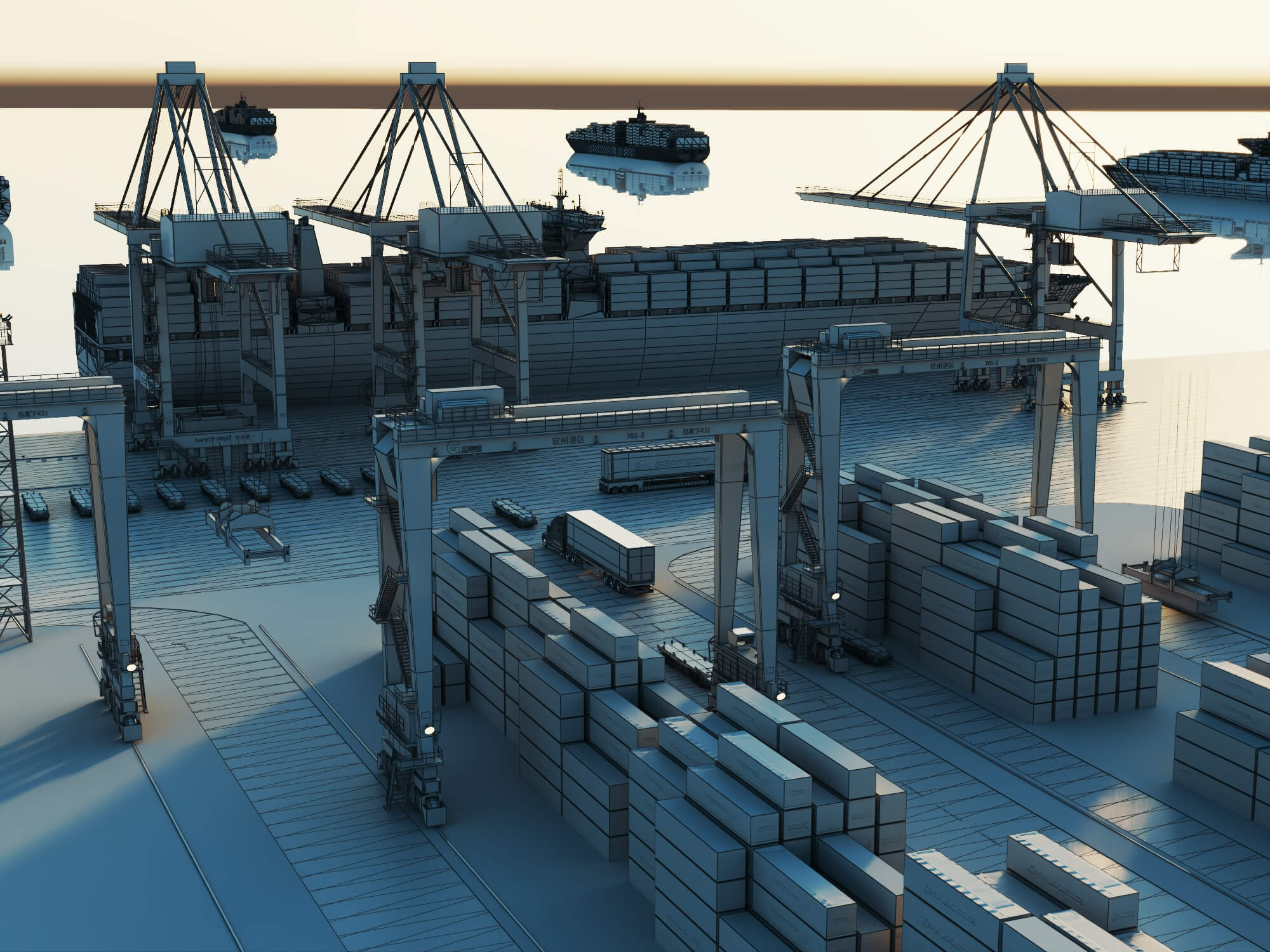 Cargo Container Port 3D Scene Model 3D Model
