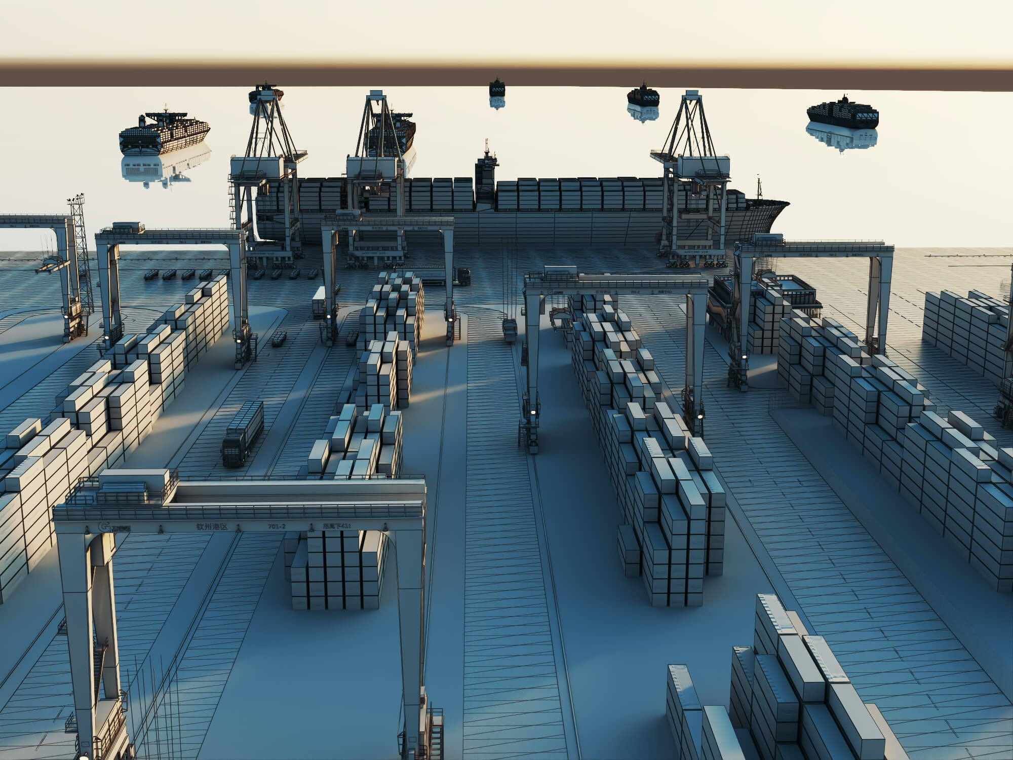 Cargo Container Port 3D Scene Model 3D Model