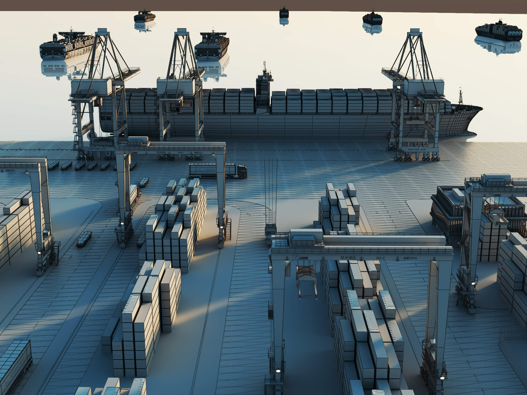 Cargo Container Port 3D Scene Model 3D Model