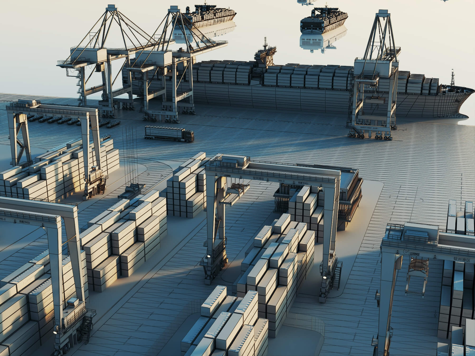 Cargo Container Port 3D Scene Model 3D Model
