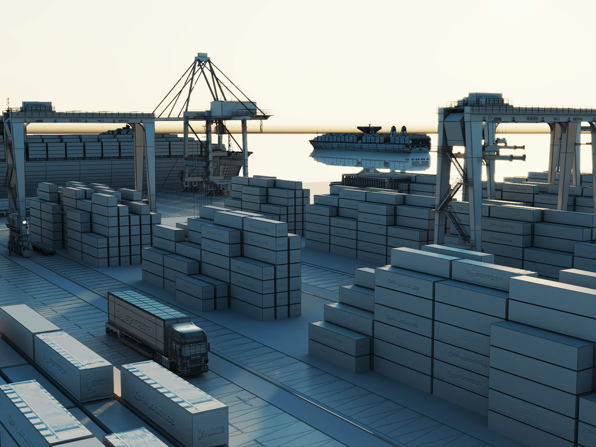 Cargo Container Port 3D Scene Model 3D Model
