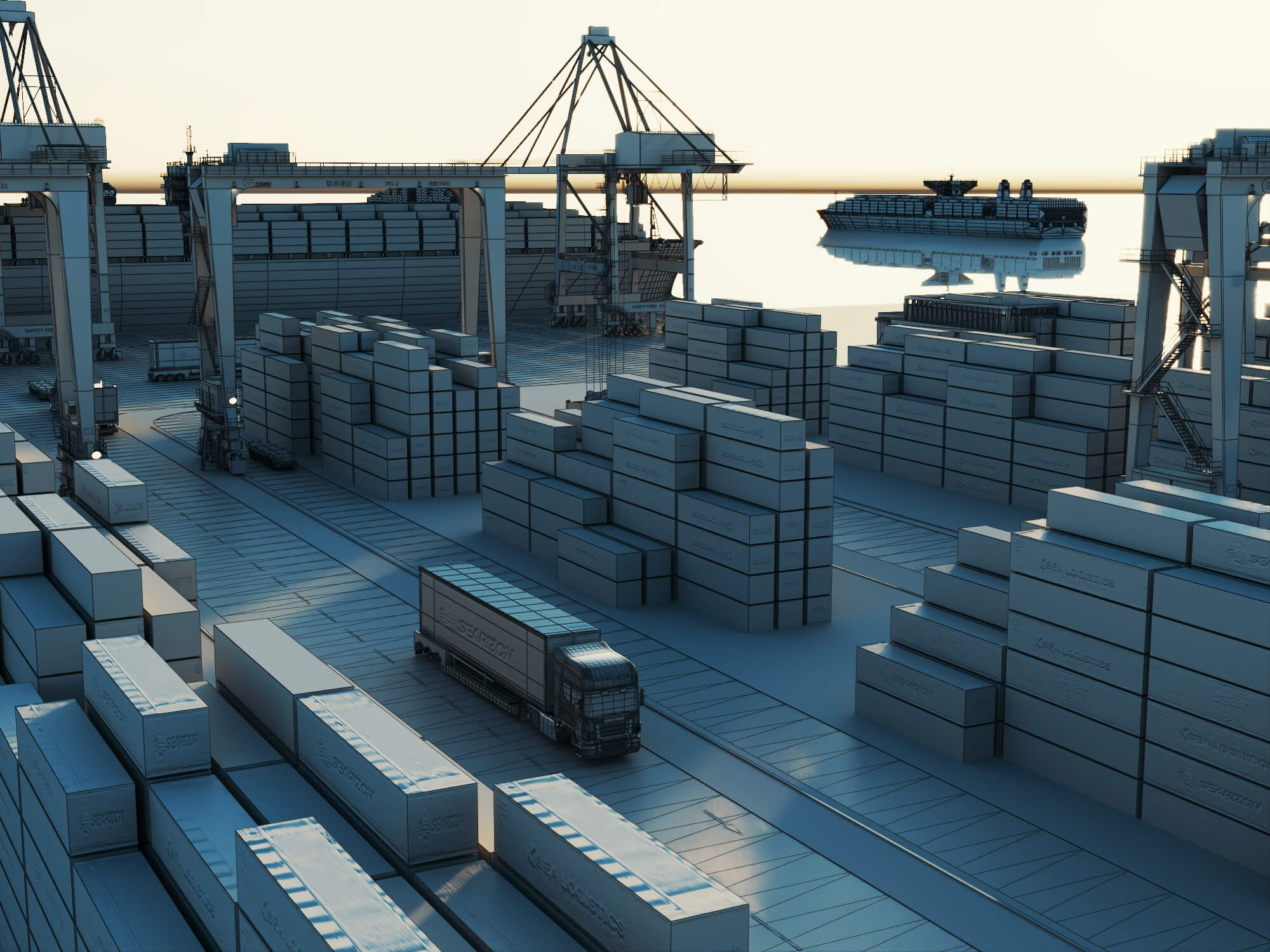 Cargo Container Port 3D Scene Model 3D Model