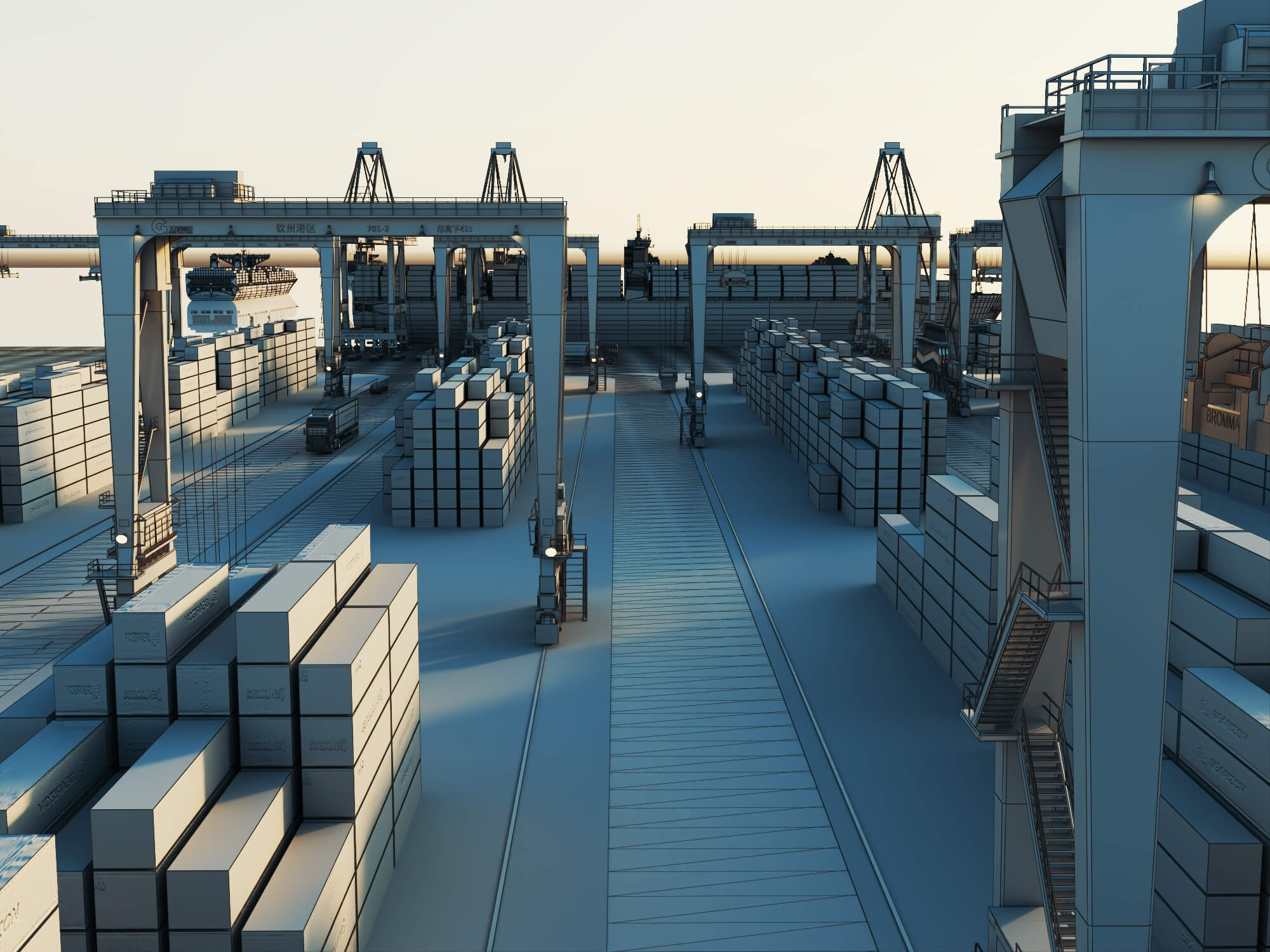 Cargo Container Port 3D Scene Model 3D Model