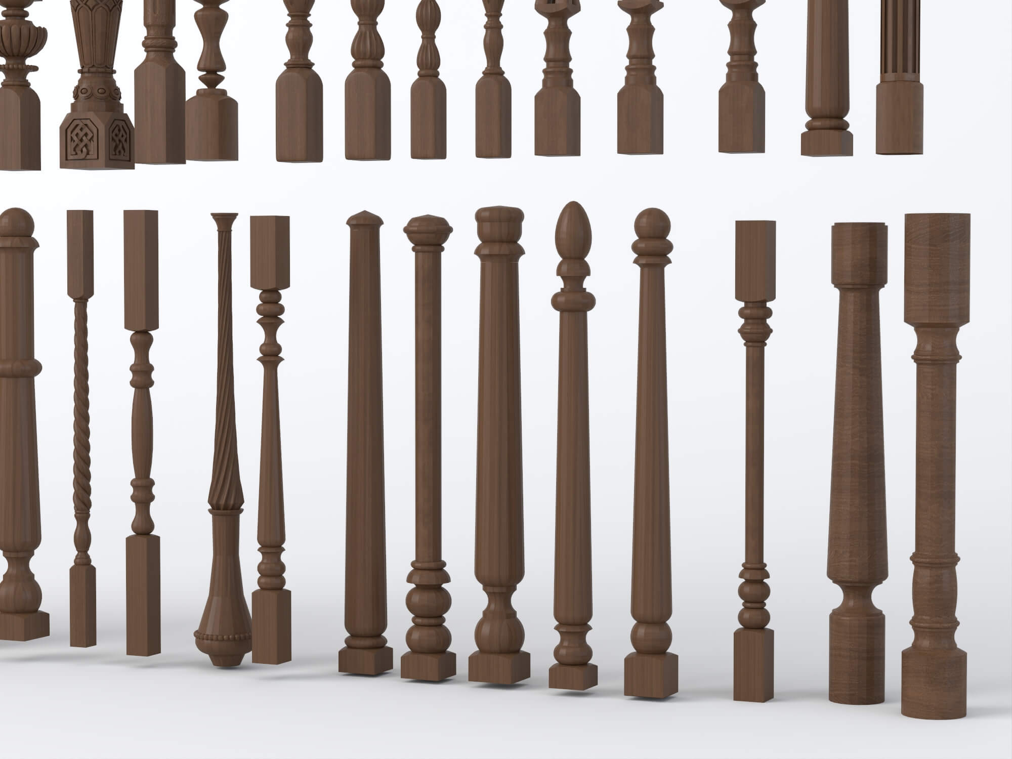 Carved Wooden Baluster and Spindle Collection 3D Model
