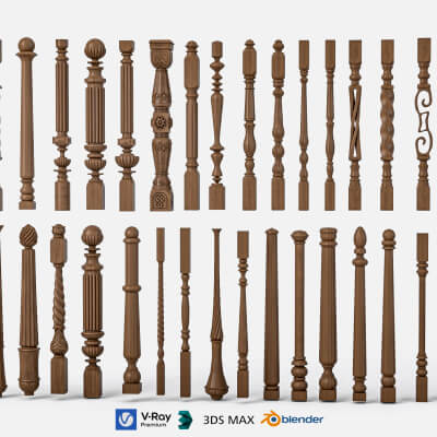 Carved Wooden Baluster and Spindle Collection