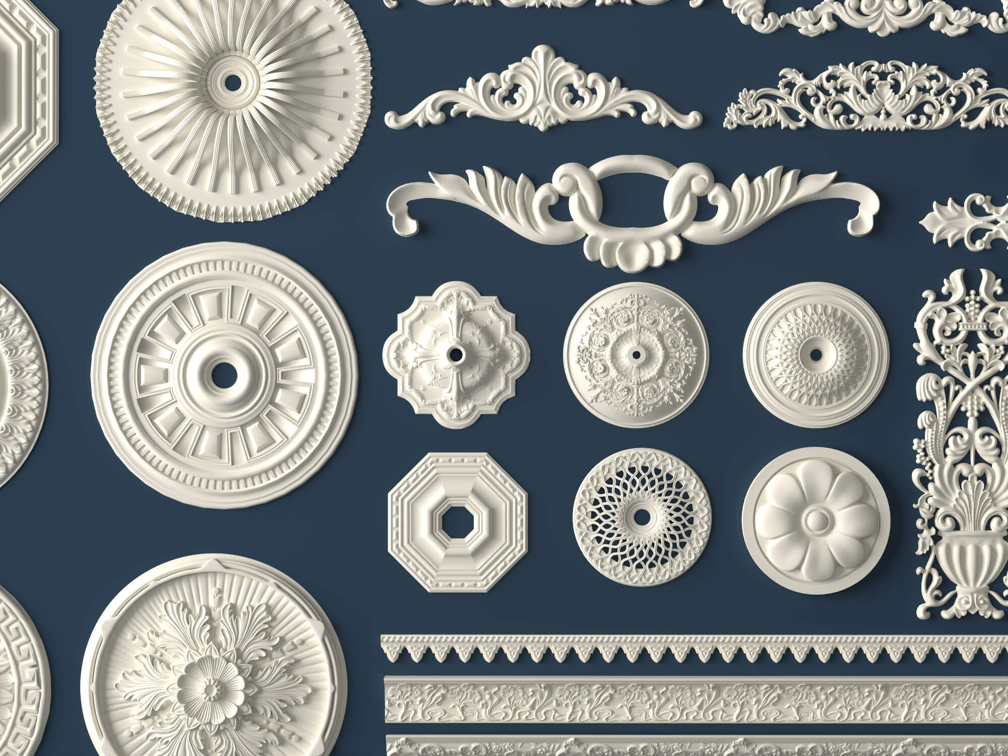 Ceiling Rosette and Plaster Frame Molding Collection 3D Model