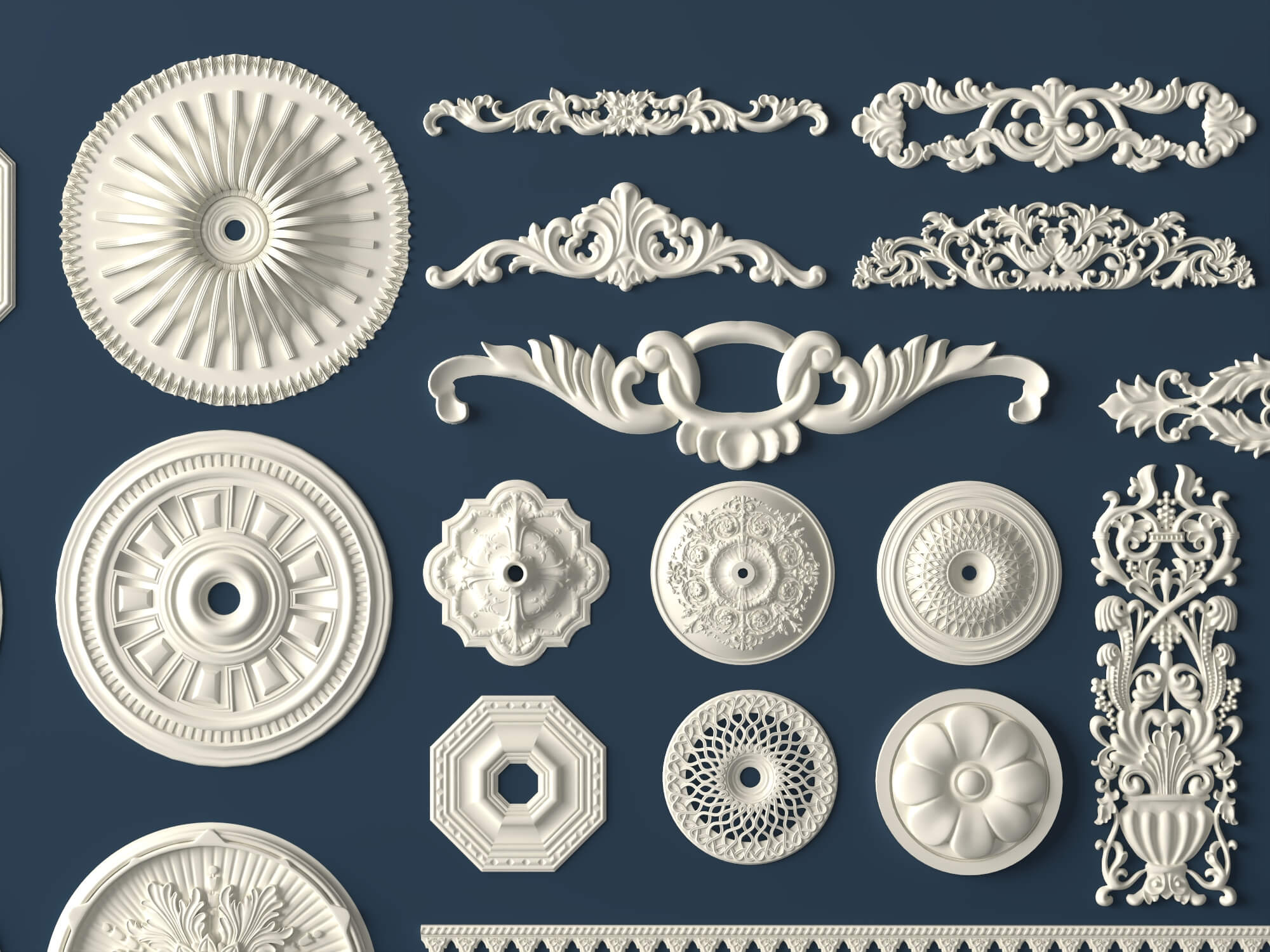 Ceiling Rosette and Plaster Frame Molding Collection 3D Model