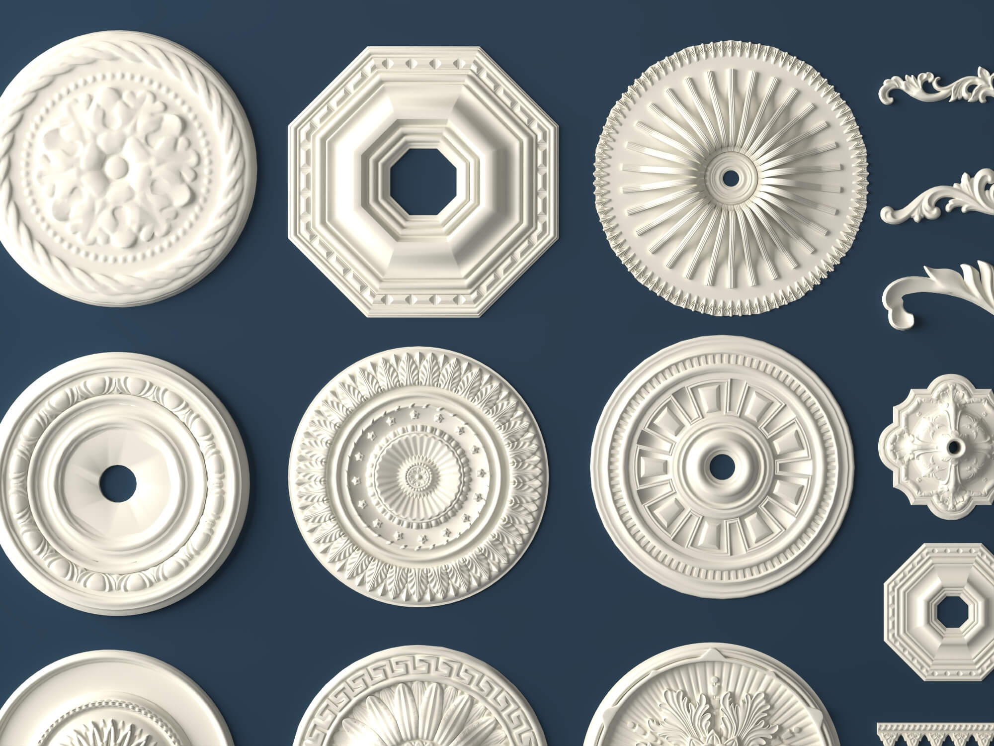 Ceiling Rosette and Plaster Frame Molding Collection 3D Model