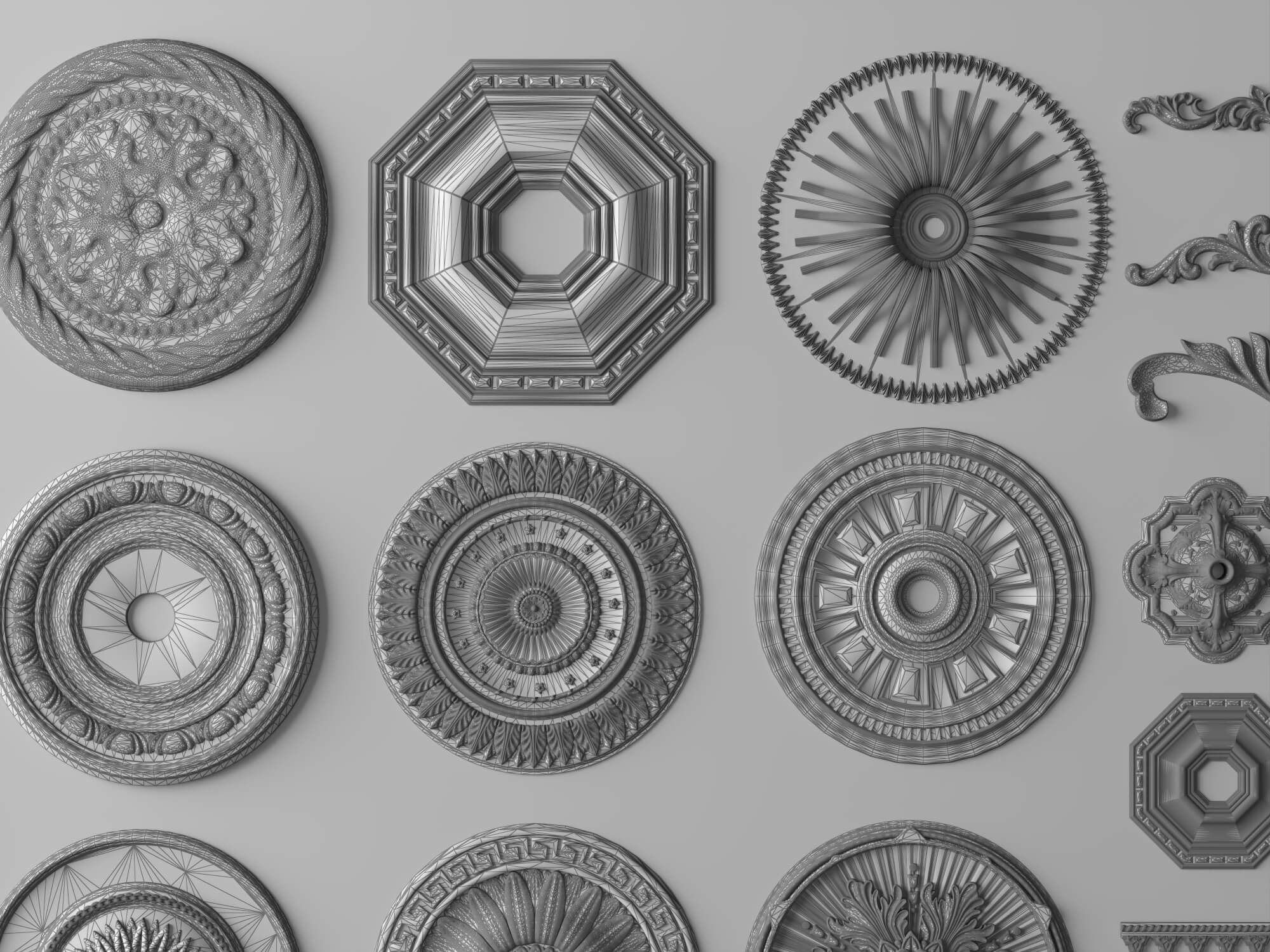 Ceiling Rosette and Plaster Frame Molding Collection 3D Model