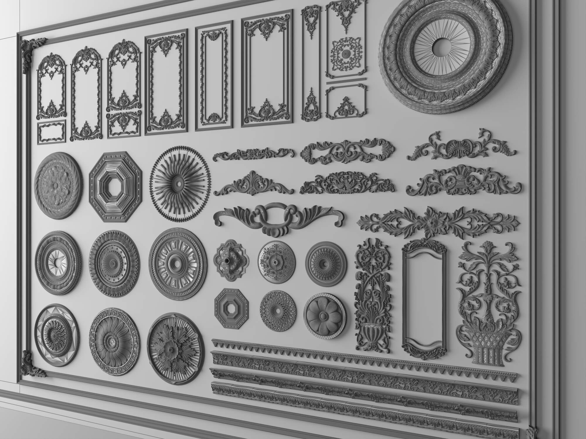 Ceiling Rosette and Plaster Frame Molding Collection 3D Model