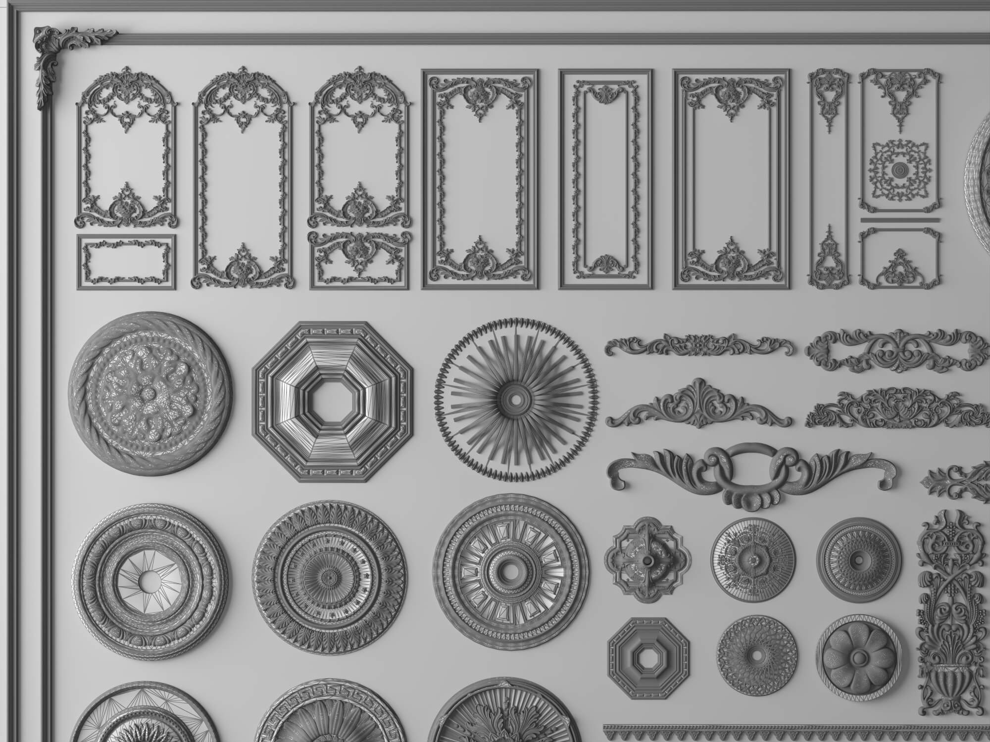 Ceiling Rosette and Plaster Frame Molding Collection 3D Model