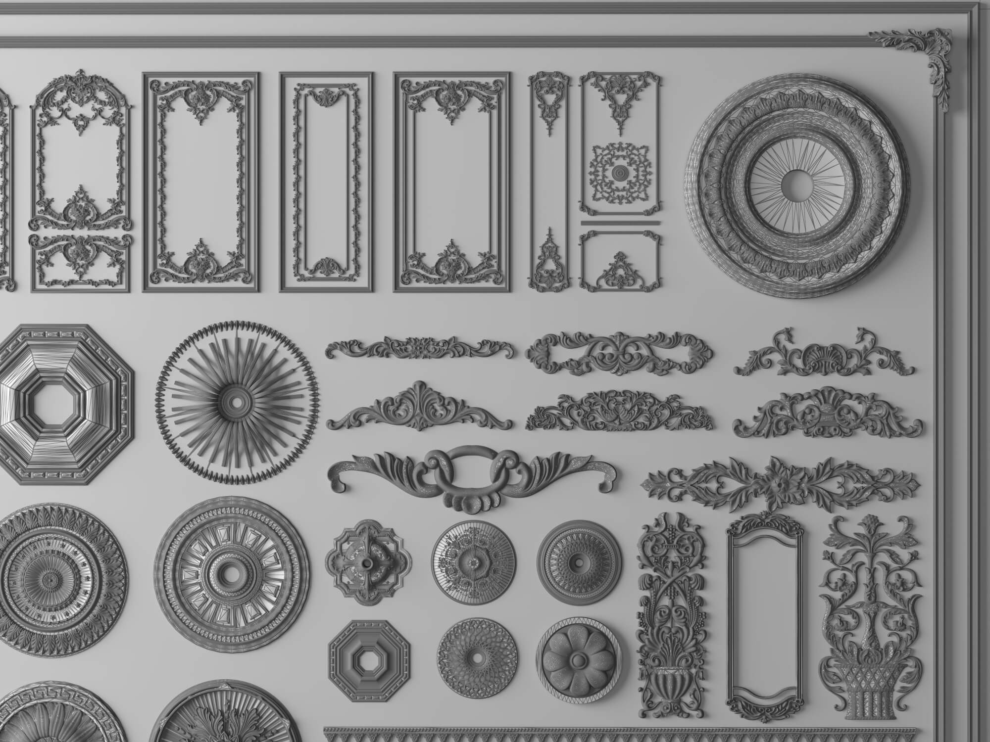 Ceiling Rosette and Plaster Frame Molding Collection 3D Model