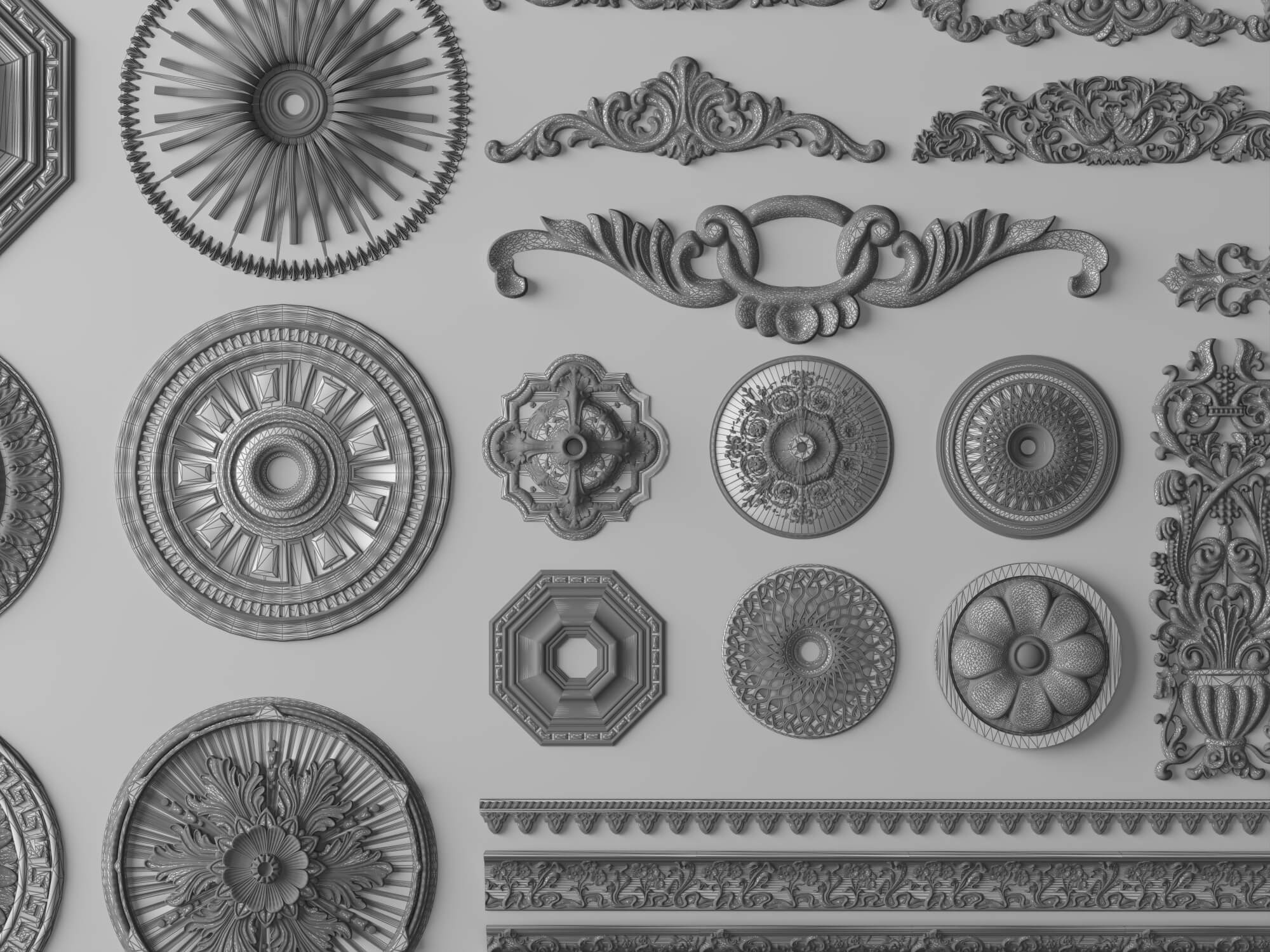 Ceiling Rosette and Plaster Frame Molding Collection 3D Model