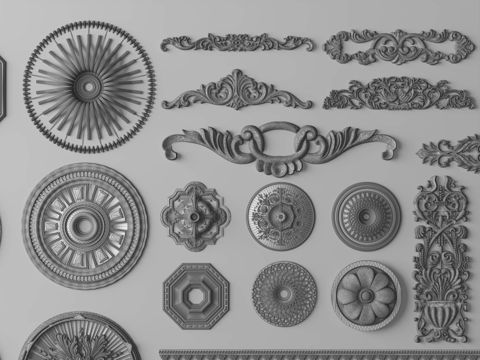 Ceiling Rosette and Plaster Frame Molding Collection 3D Model