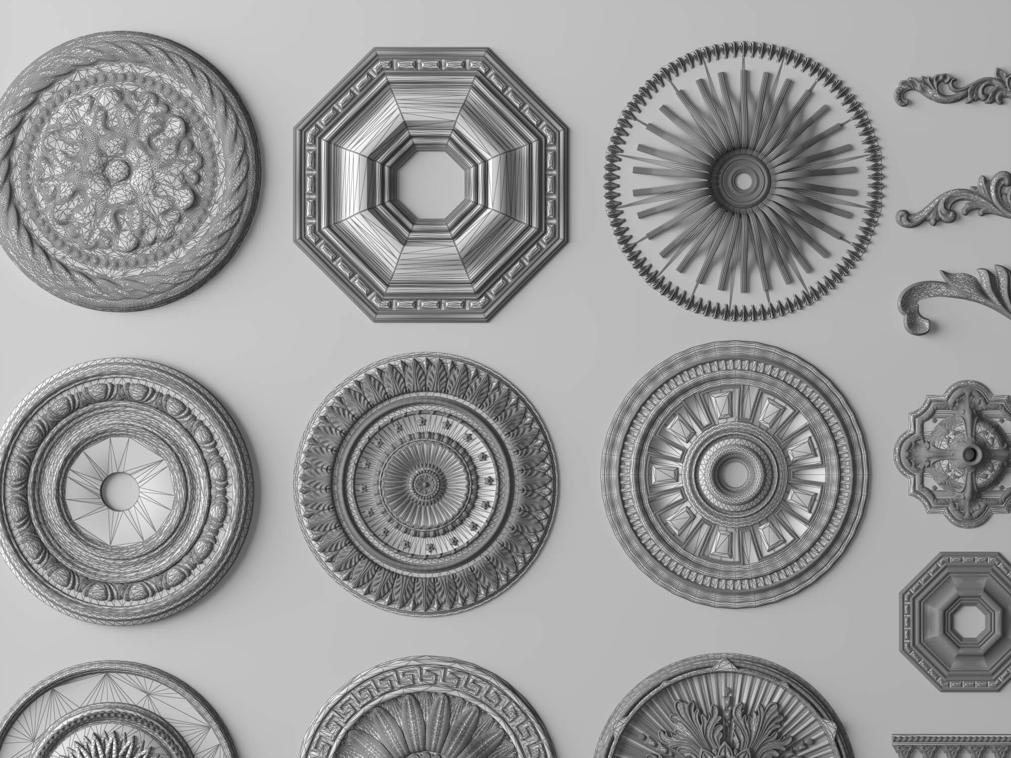 Ceiling Rosette and Plaster Frame Molding Collection 3D Model