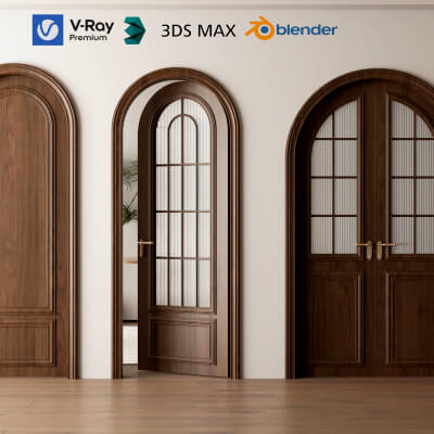 Classic Arched Wooden Doors 3D Models