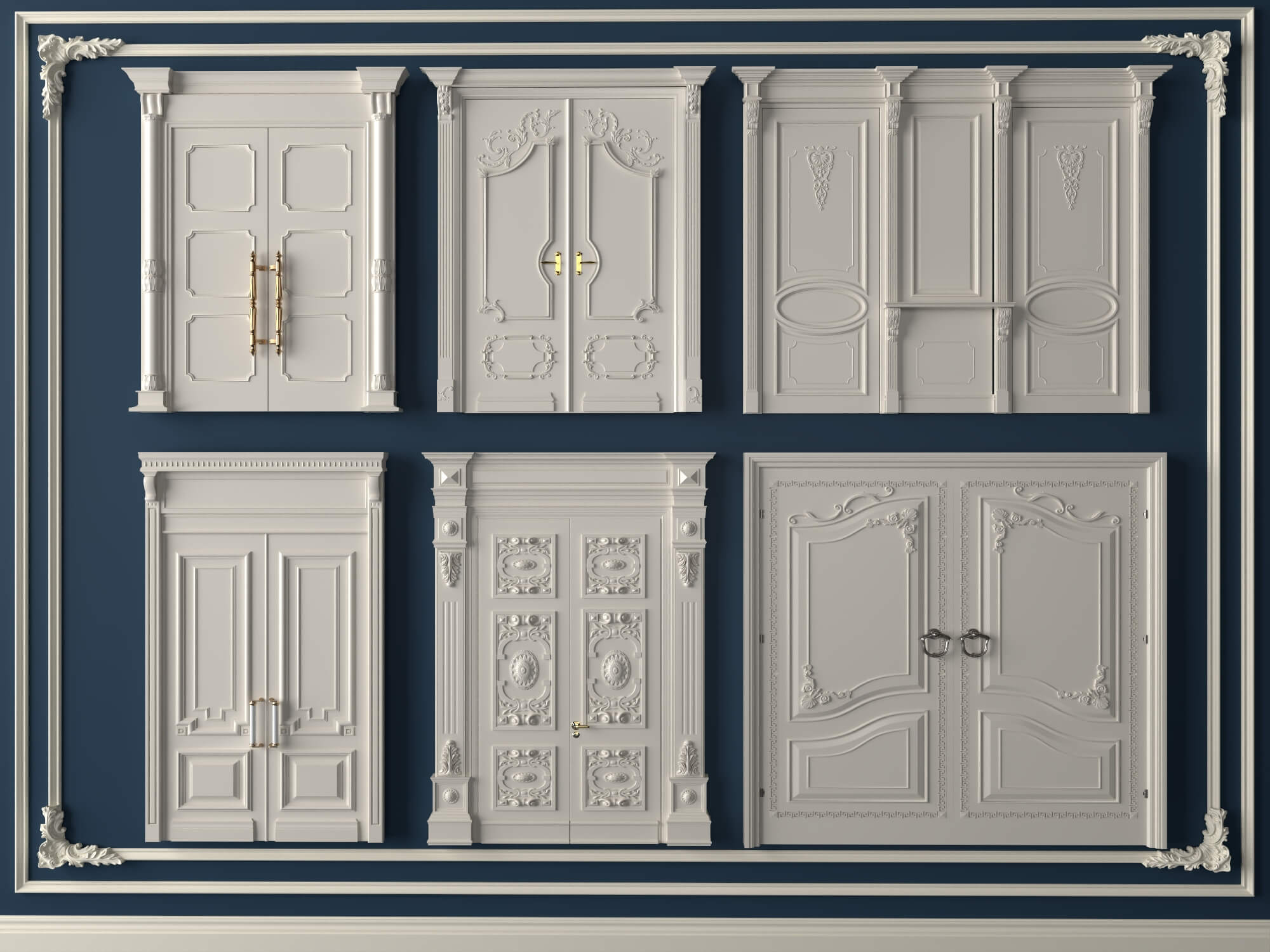 Classic Carved Wooden Door Collection 3D Model