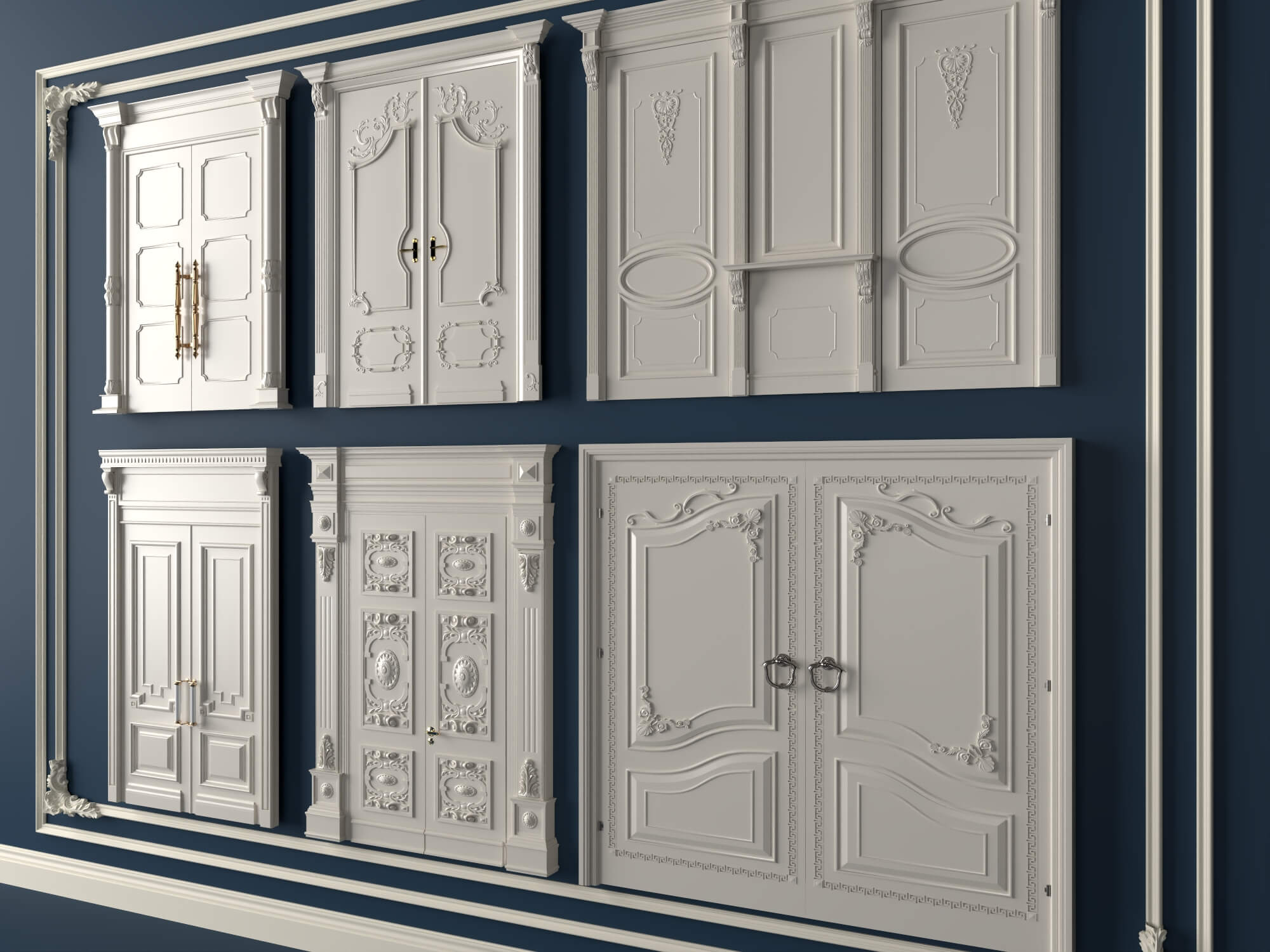 Classic Carved Wooden Door Collection 3D Model