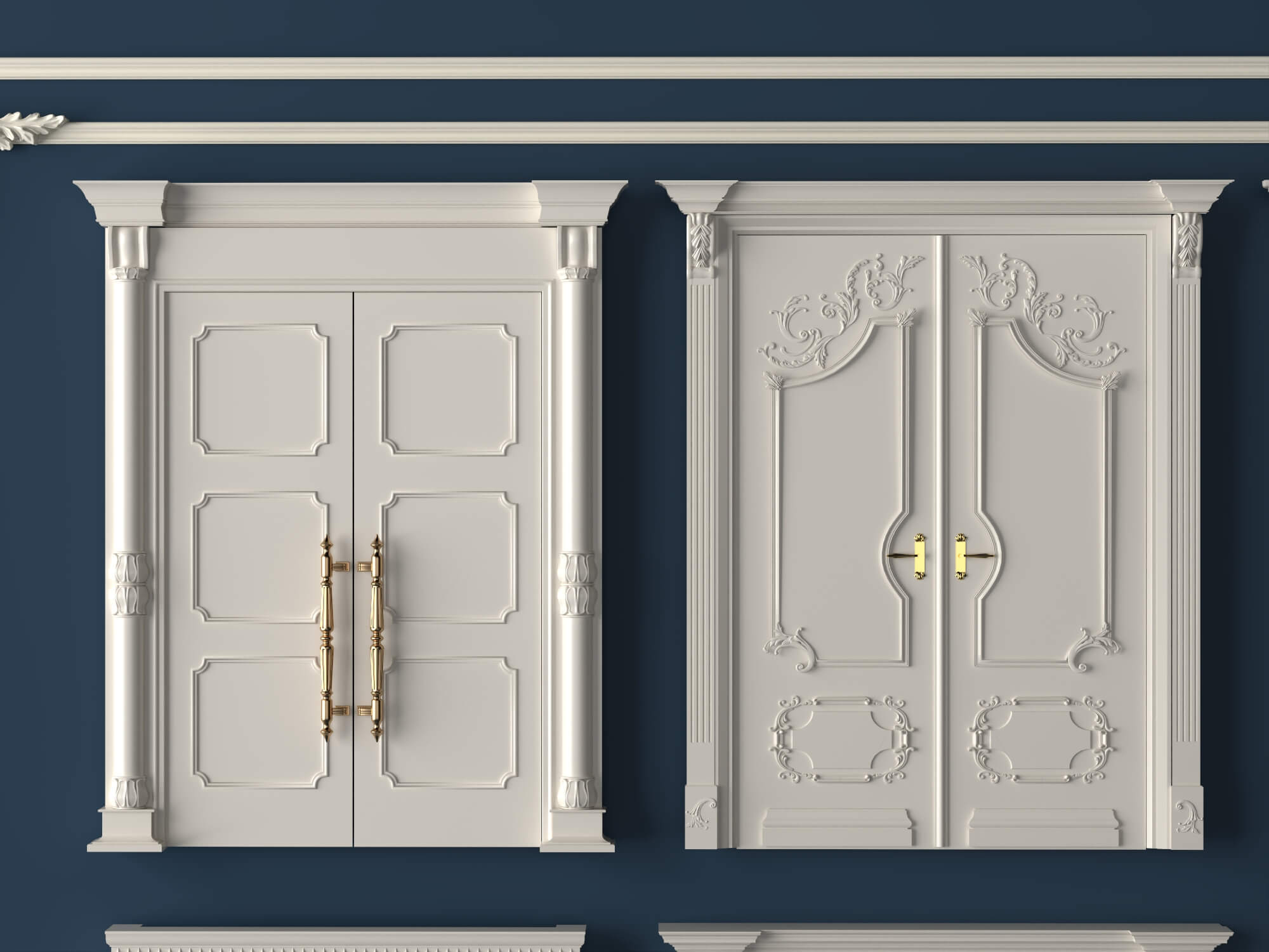 Classic Carved Wooden Door Collection 3D Model