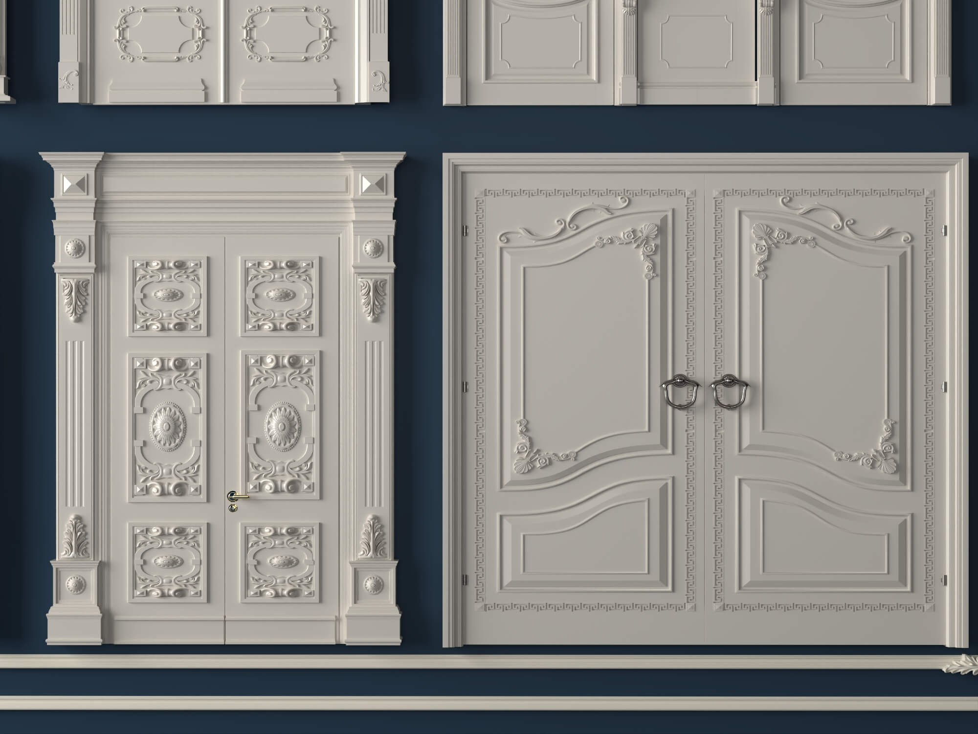 Classic Carved Wooden Door Collection 3D Model