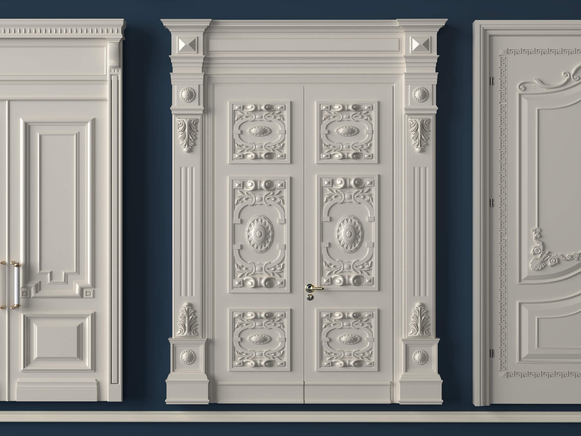 Classic Carved Wooden Door Collection 3D Model