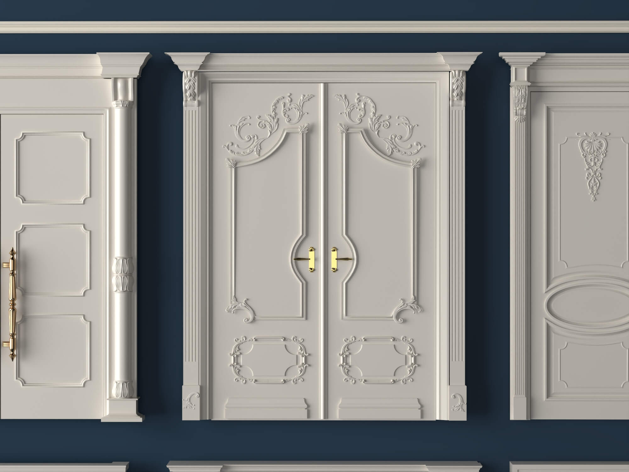 Classic Carved Wooden Door Collection 3D Model