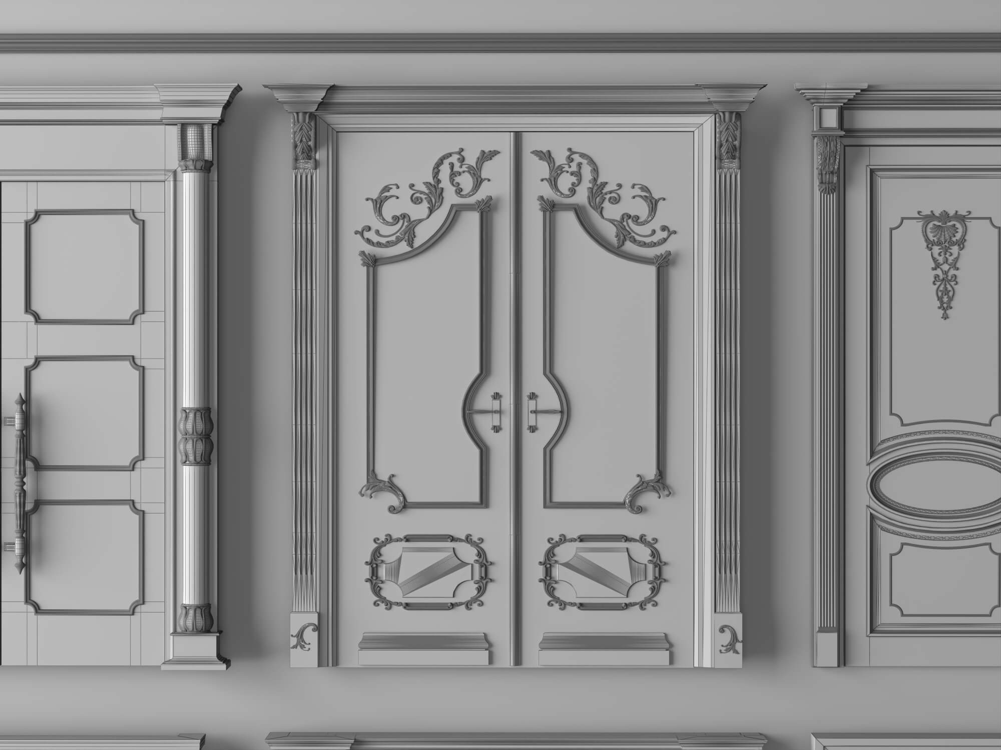 Classic Carved Wooden Door Collection 3D Model
