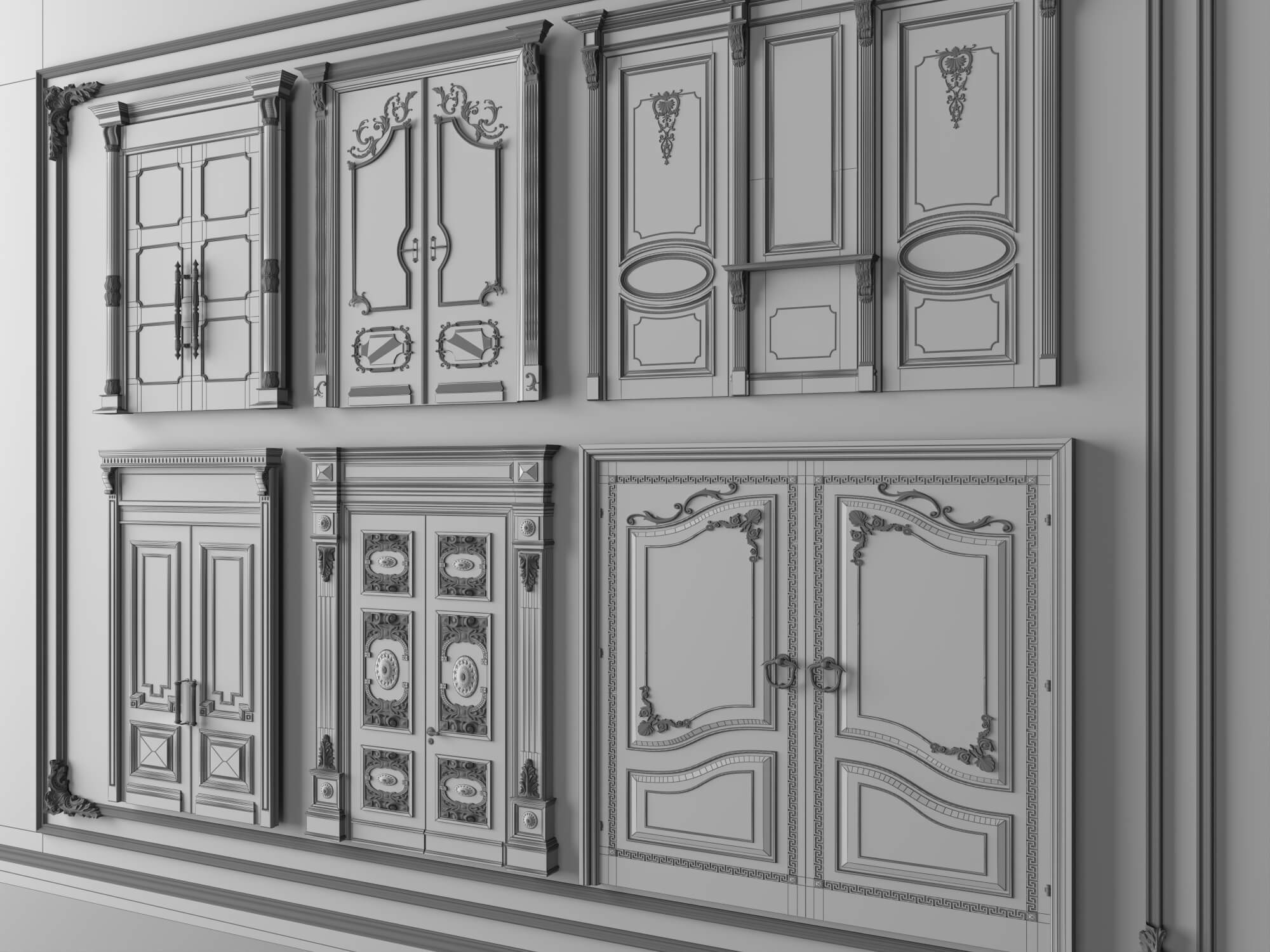 Classic Carved Wooden Door Collection 3D Model