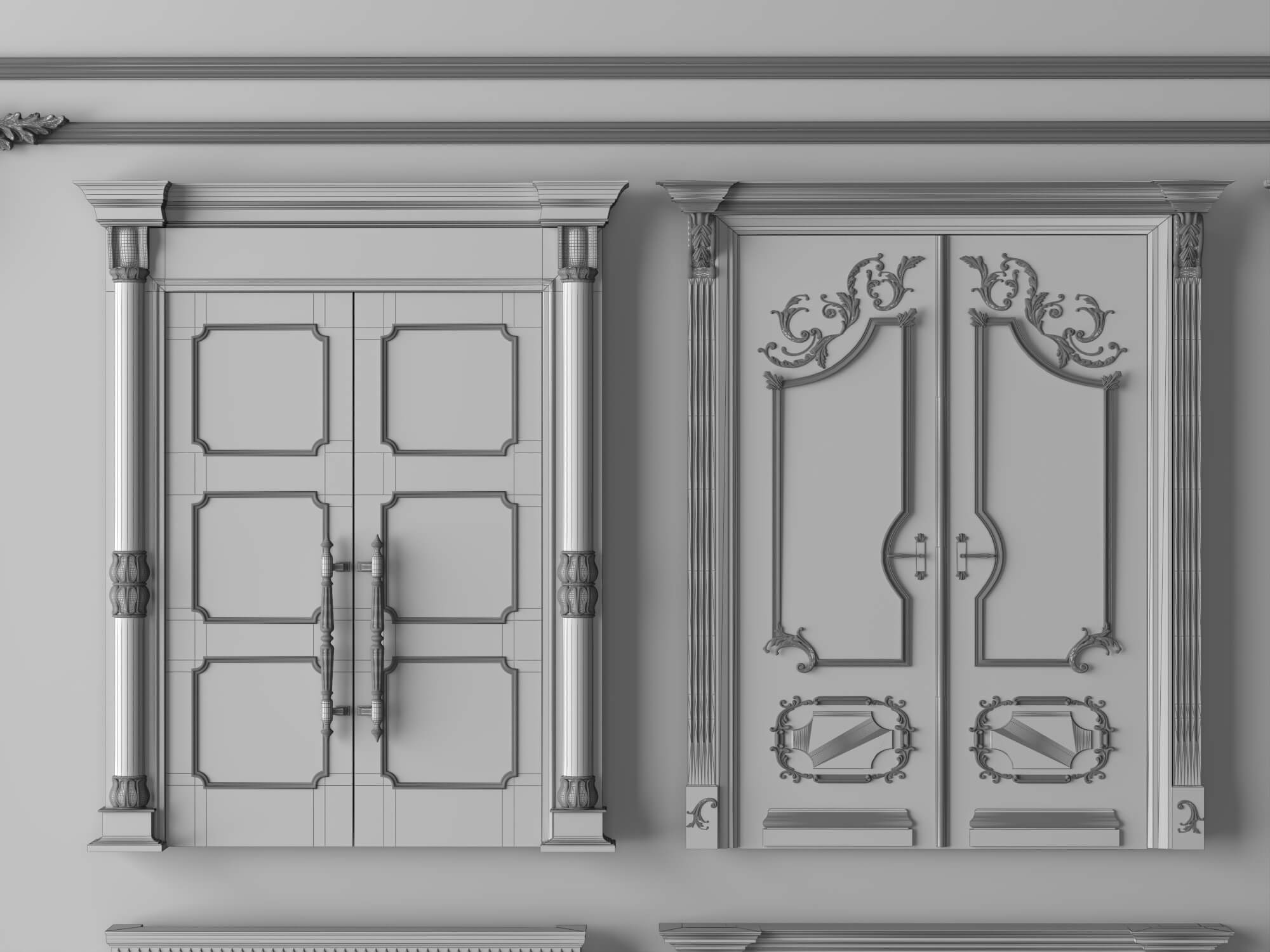 Classic Carved Wooden Door Collection 3D Model