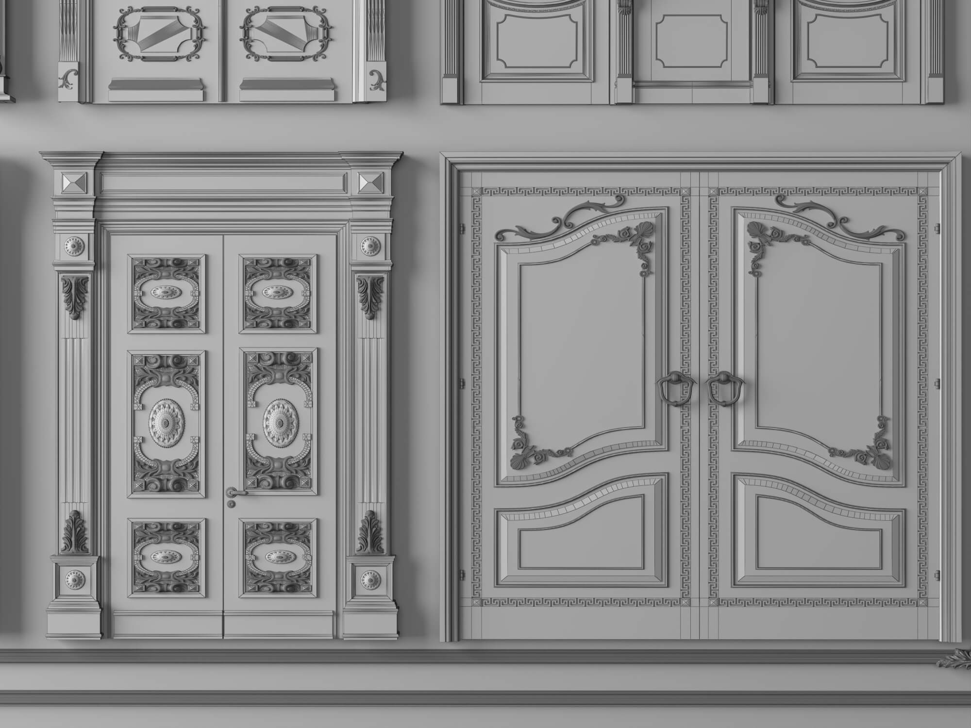 Classic Carved Wooden Door Collection 3D Model