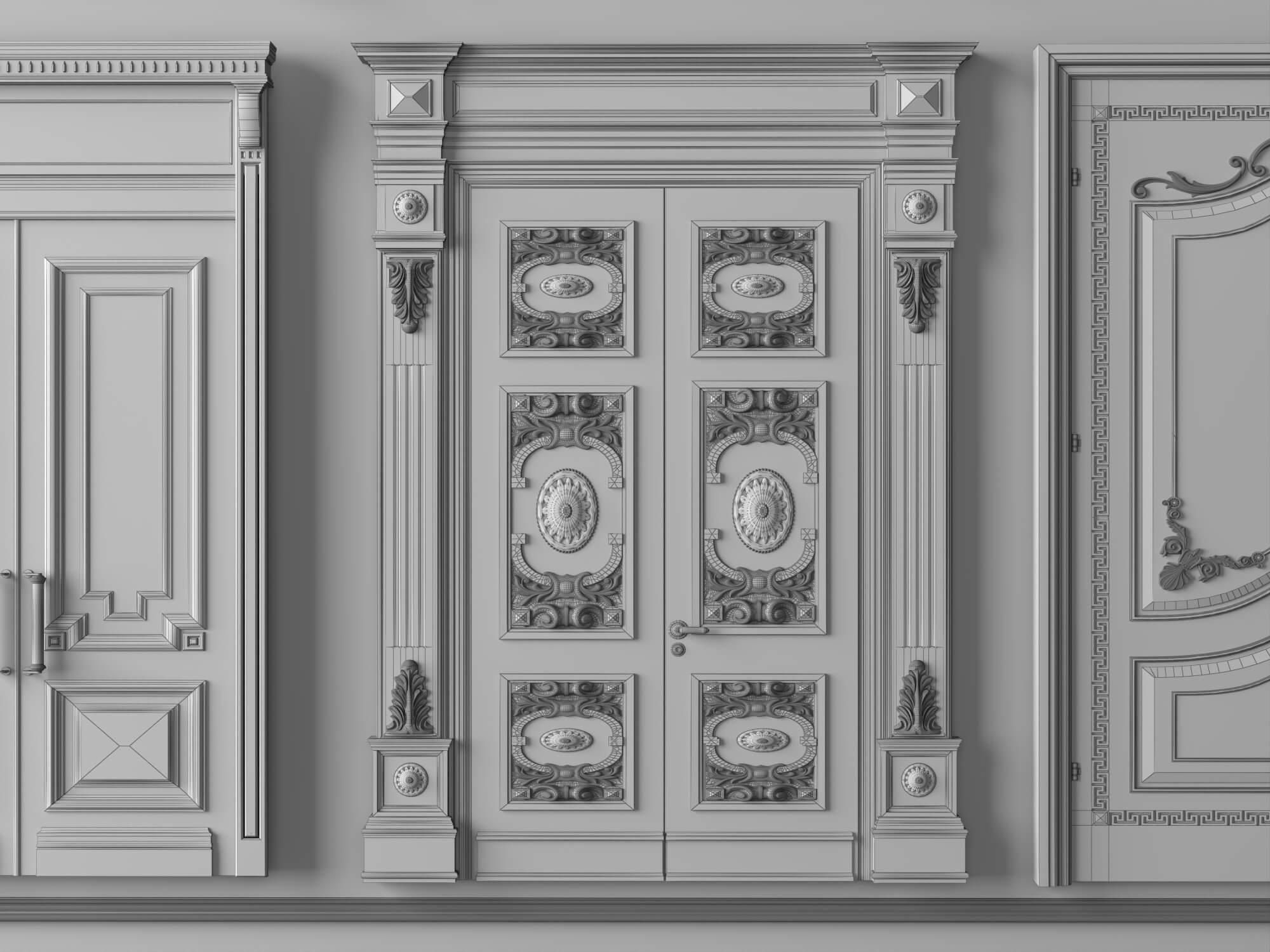 Classic Carved Wooden Door Collection 3D Model