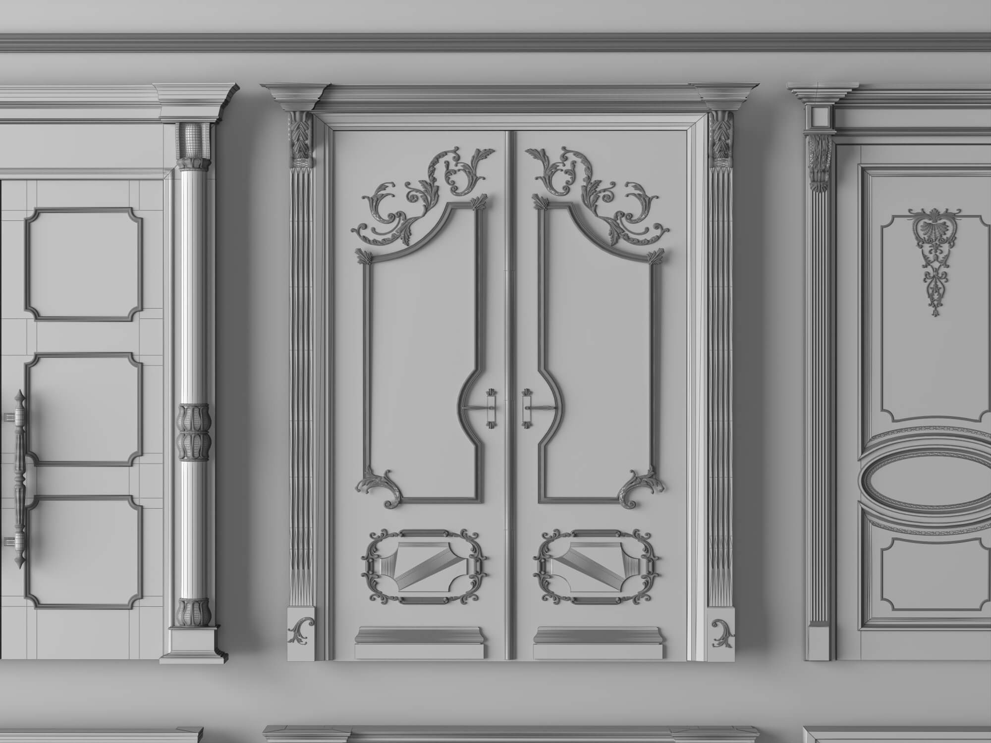 Classic Carved Wooden Door Collection 3D Model