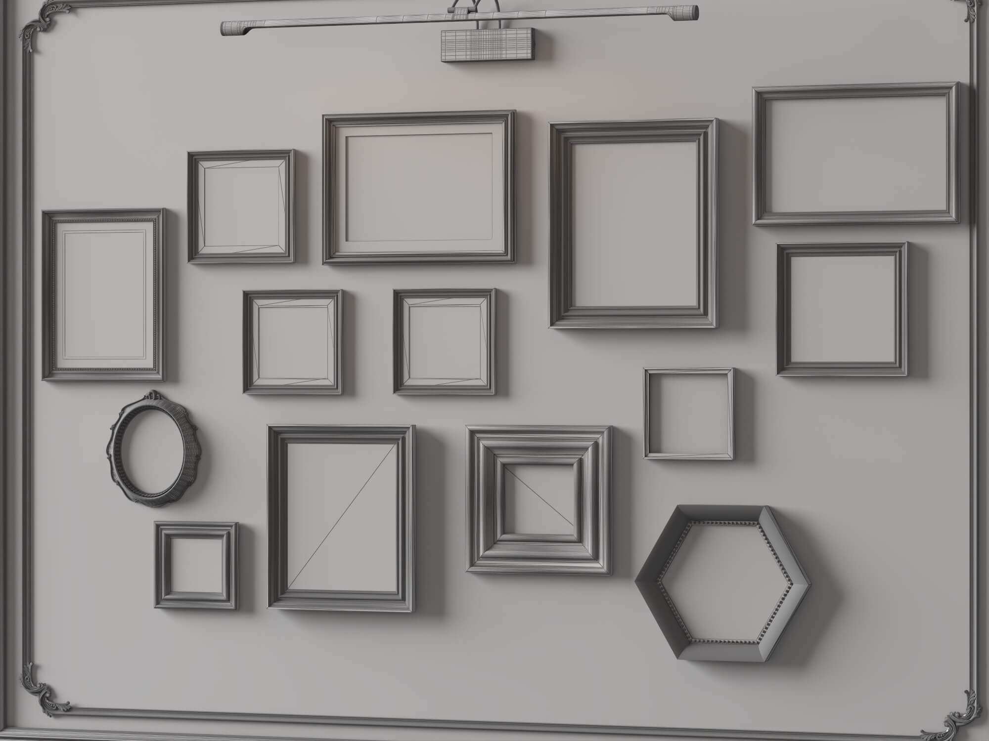 Classic Painting Gallery Wall 3D Asset 3D Model