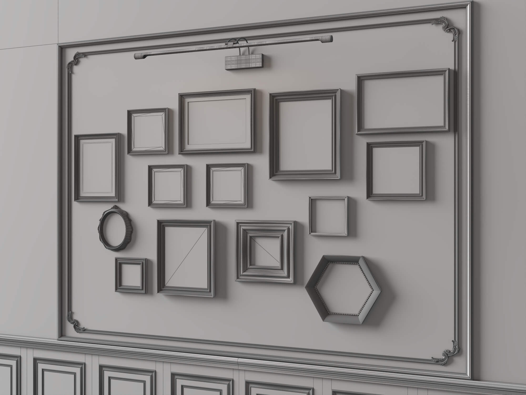 Classic Painting Gallery Wall 3D Asset 3D Model