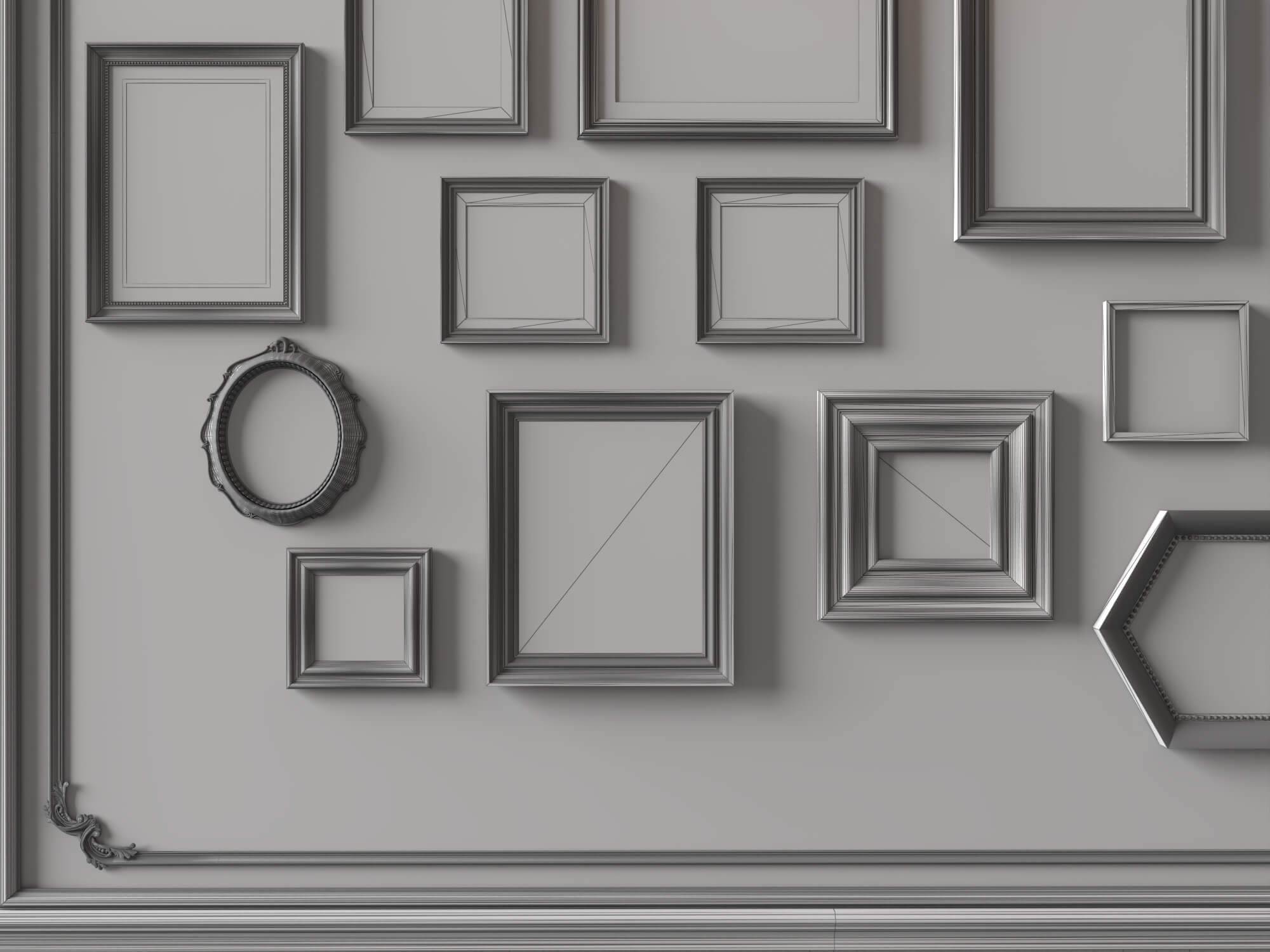 Classic Painting Gallery Wall 3D Asset 3D Model