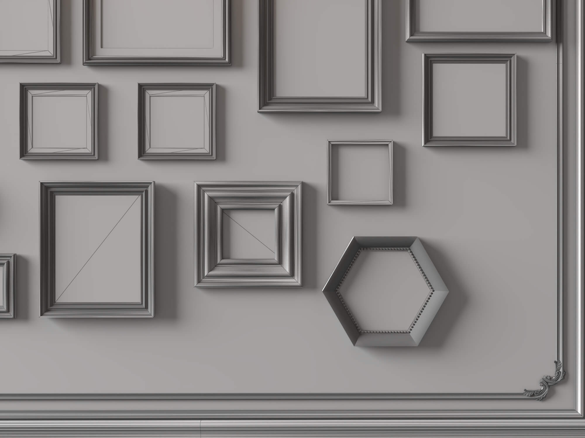 Classic Painting Gallery Wall 3D Asset 3D Model