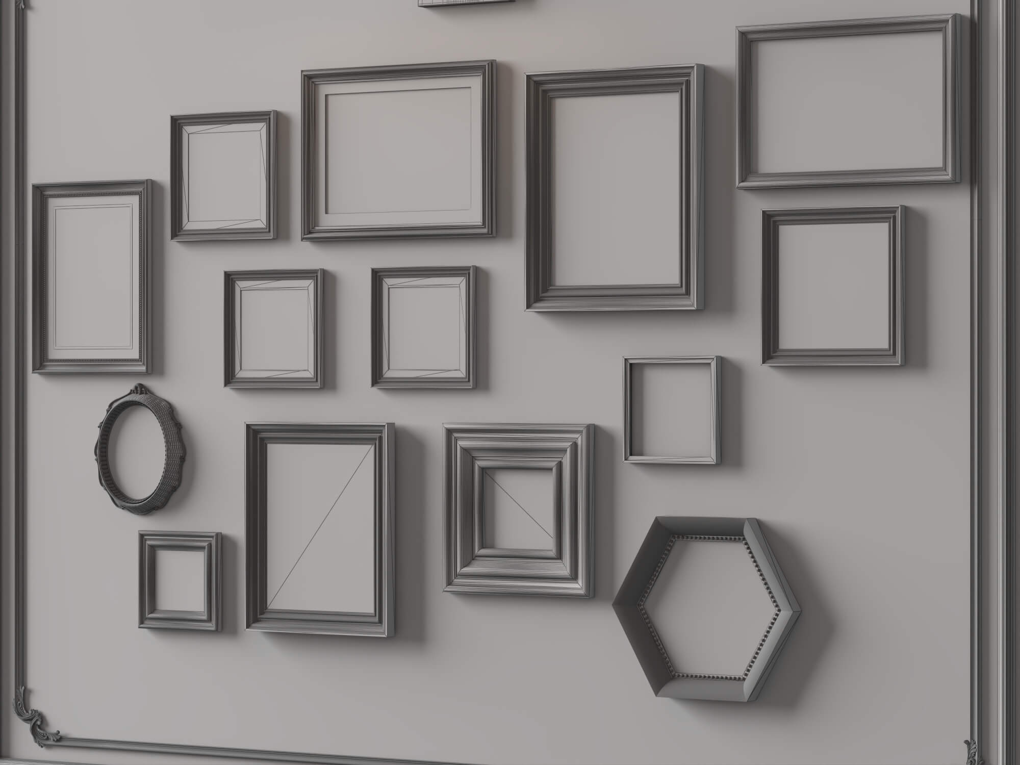 Classic Painting Gallery Wall 3D Asset 3D Model