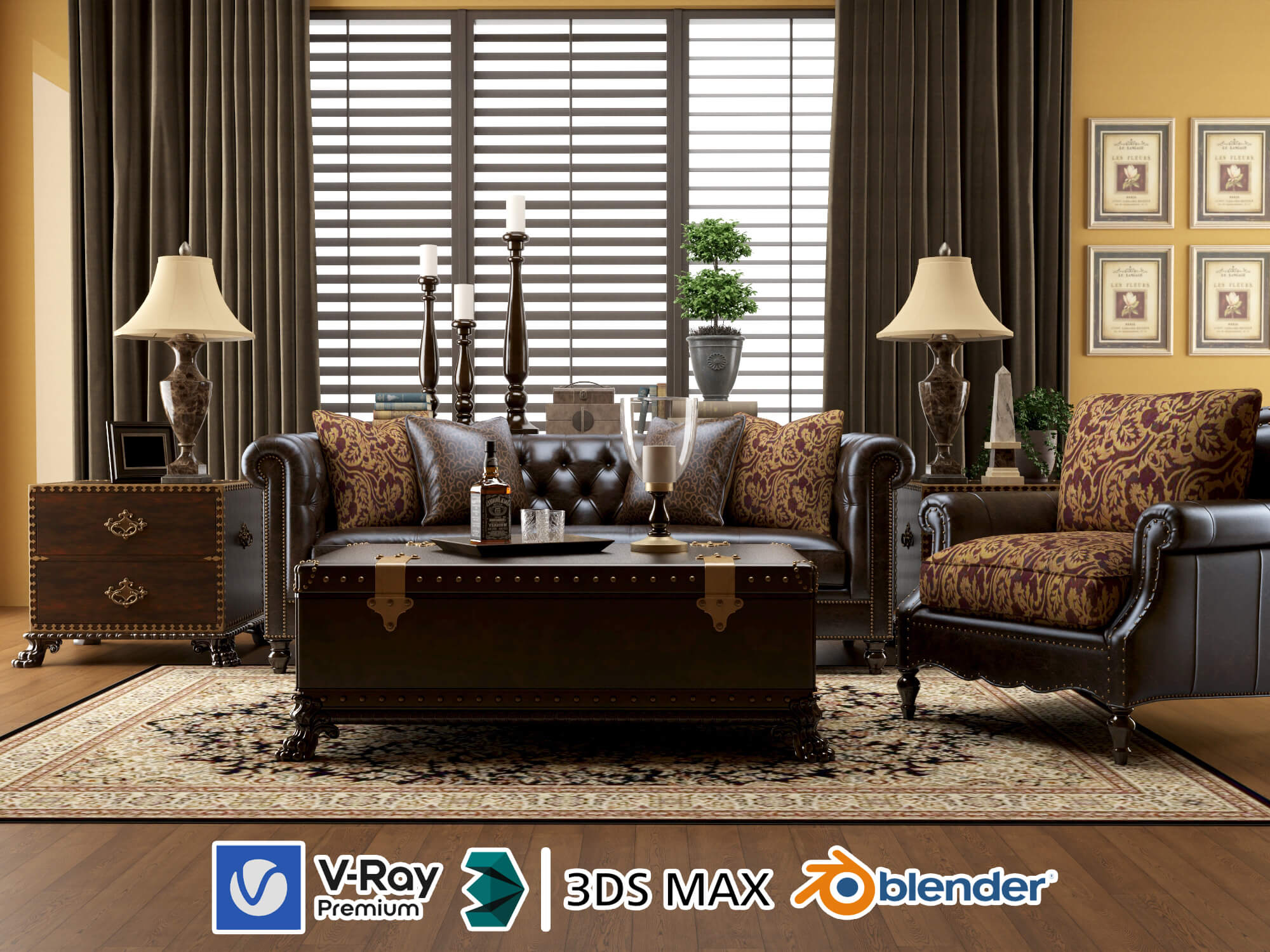 Classic Traditional Living Room Interior 3d Model 3D Model